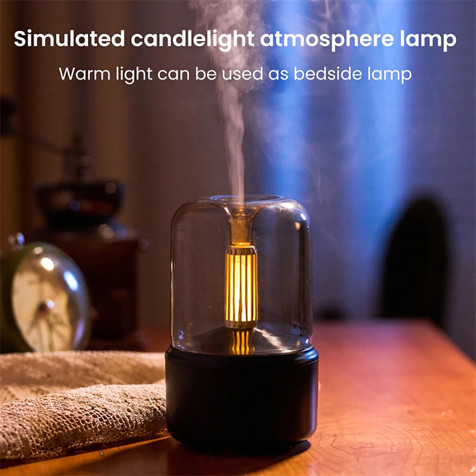 SH-H12 Aroma-diffuser met vlameffect, draadloos, werkt op batterijen, modern wit, automatische uitschakeling met bescherming, etherische oliën
