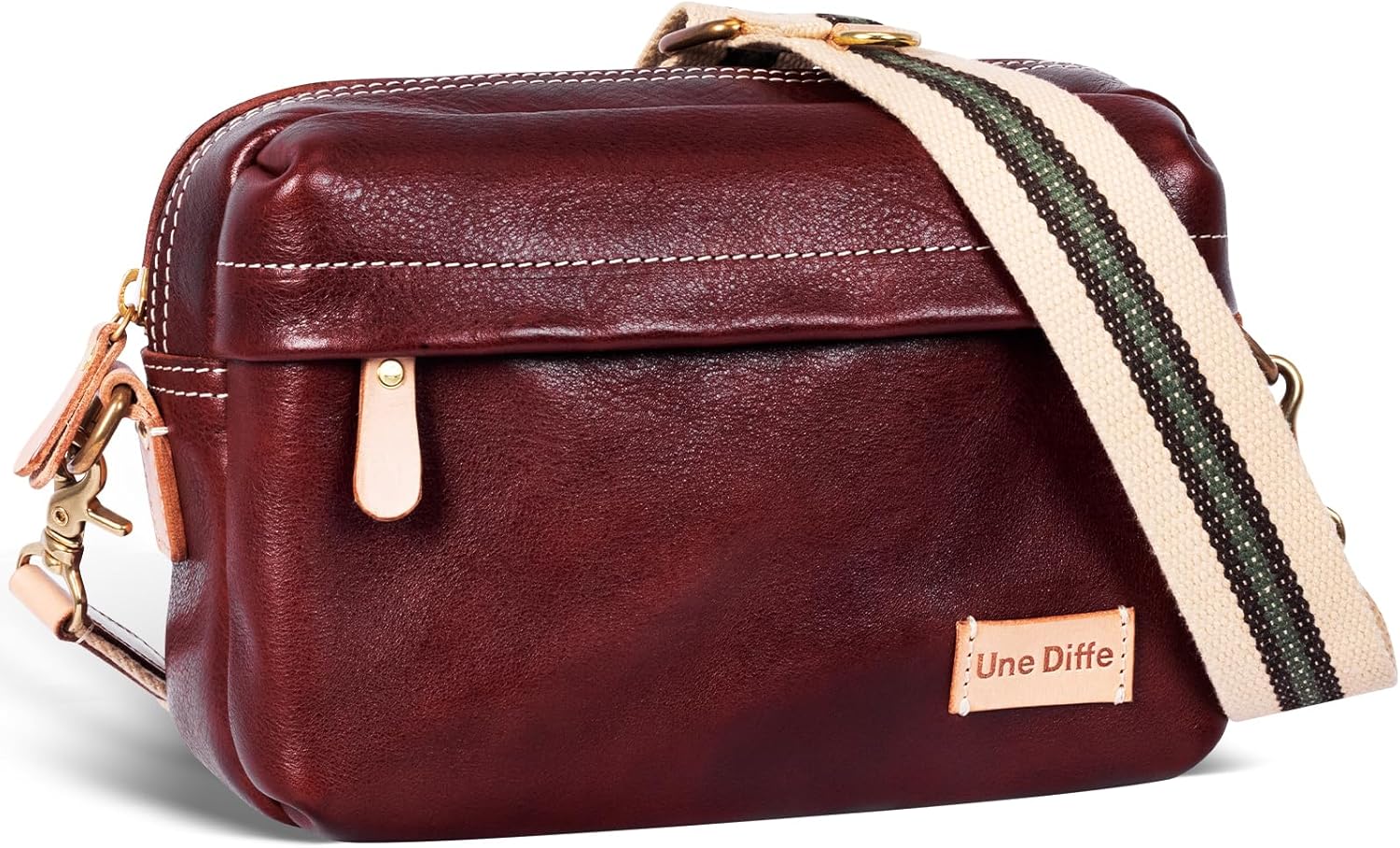 Leather Cross Body Bag for Women Men,Adjustable Leather Strap,Pure Copper Hardware