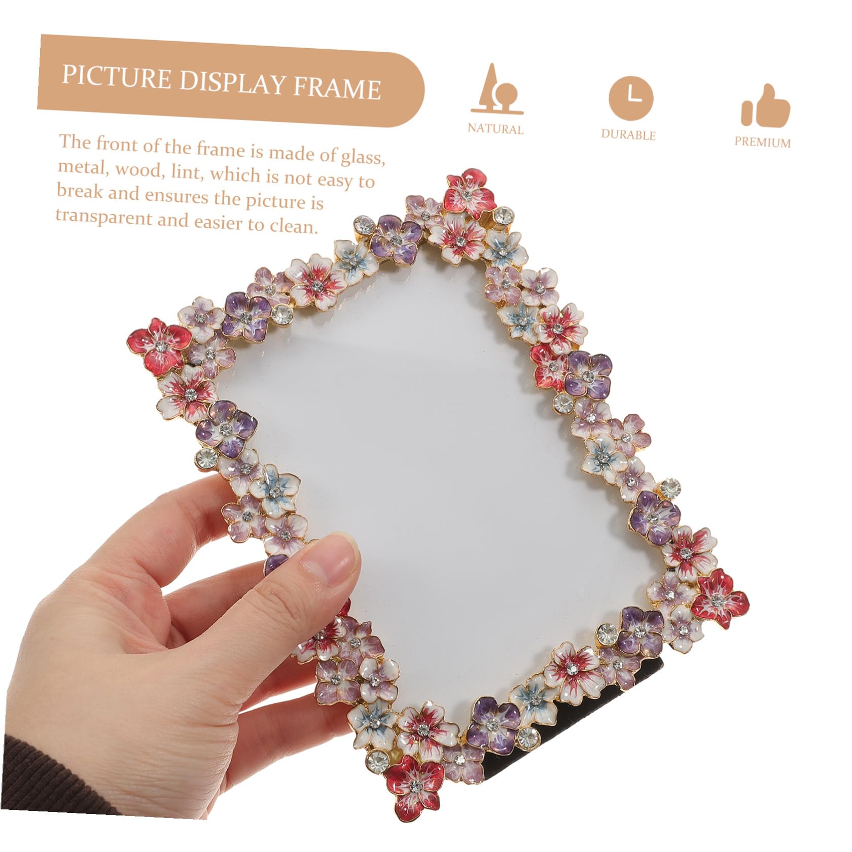 Portafotos Creativo para fotos de 5 Pulgadas Marco de Fotos Decorativo Diseño Floral Vidrio, Metal, Madera y Lino, Fácil de Limpiar, para Personas Mayores, Decoración del Hogar