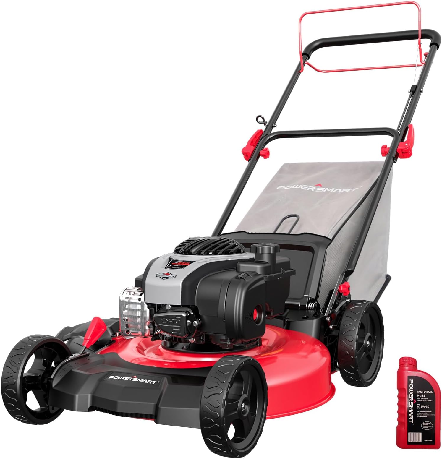 PowerSmart 21" 140cc Self Propelled Lawn Mower, 6-Position Adjustable Cutting Height, 3-in-1 with Mulching. Side Discharge. Rear Bagging, Easy Start