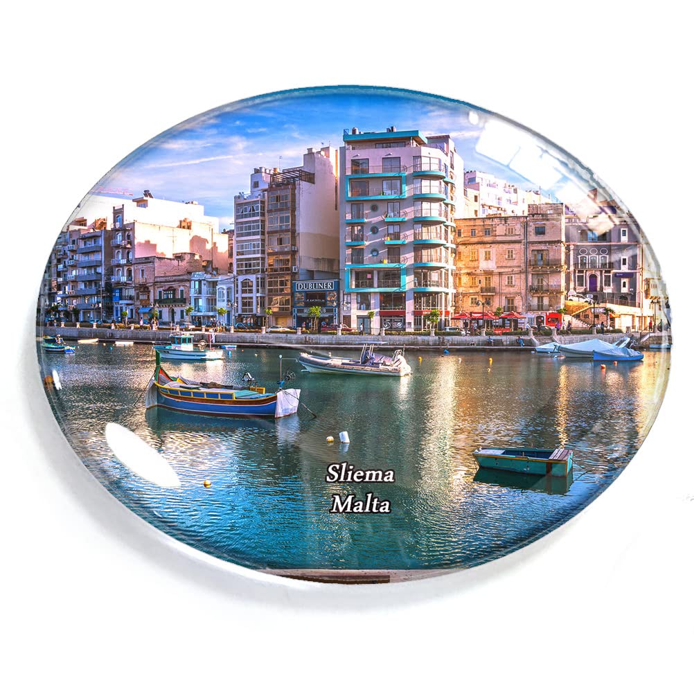 Malta-3393 Sliema Malta Magnet Fridge Refrigerator Freezer Magnet Sticker Souvenir Decorations Oval Crystal Magnet Kitchen Whiteboard
