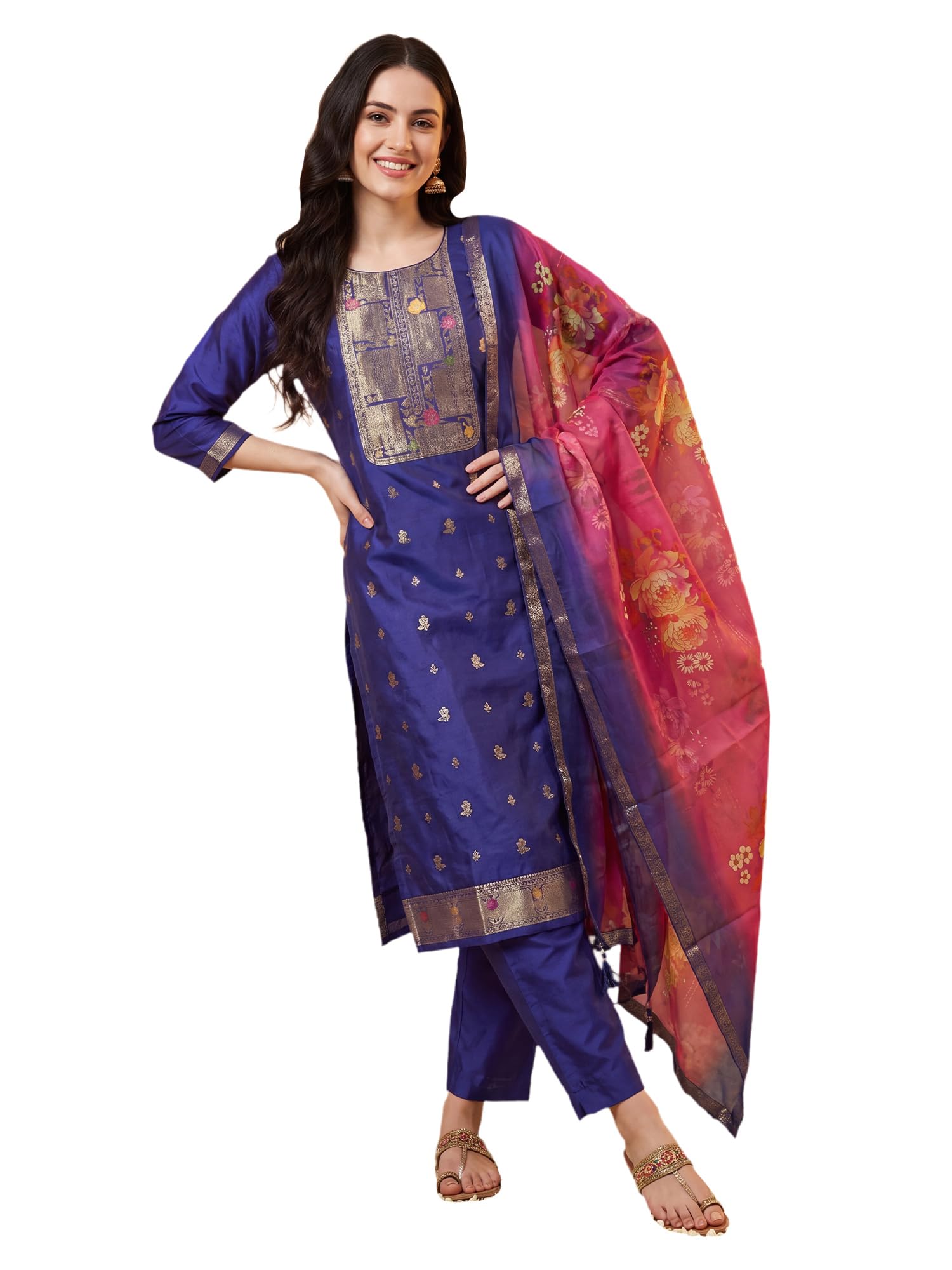 indo era Women's Straight Silk Blend Ethnic Motifs Printed Kurta & Pant With Dupatta Set (IESTR10385)-picture-22
