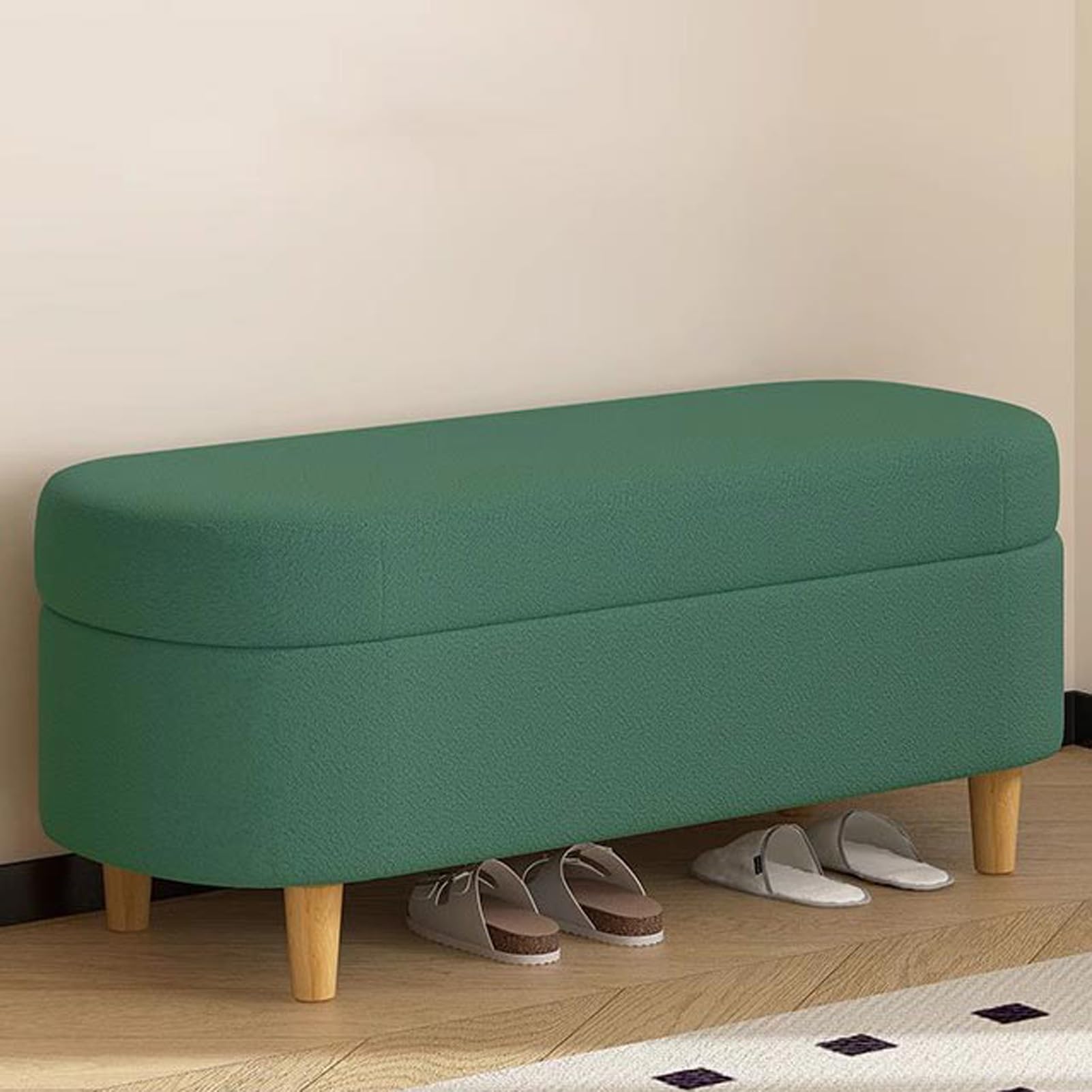 OIFAODAO Velvet Storage Ottoman Bench with Padded Seat 80cm Box(Dark Green)