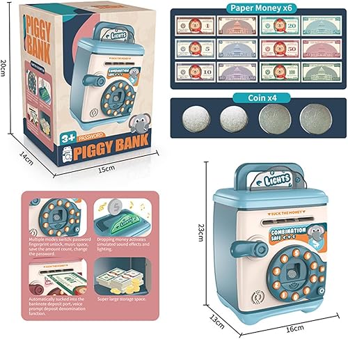 Miniatura 2 de Alcancía para niños, cajero automático electrónico monedas, caja de ahorro con contraseña y huellas dactilares, desbloqueo de huellas dactilares,