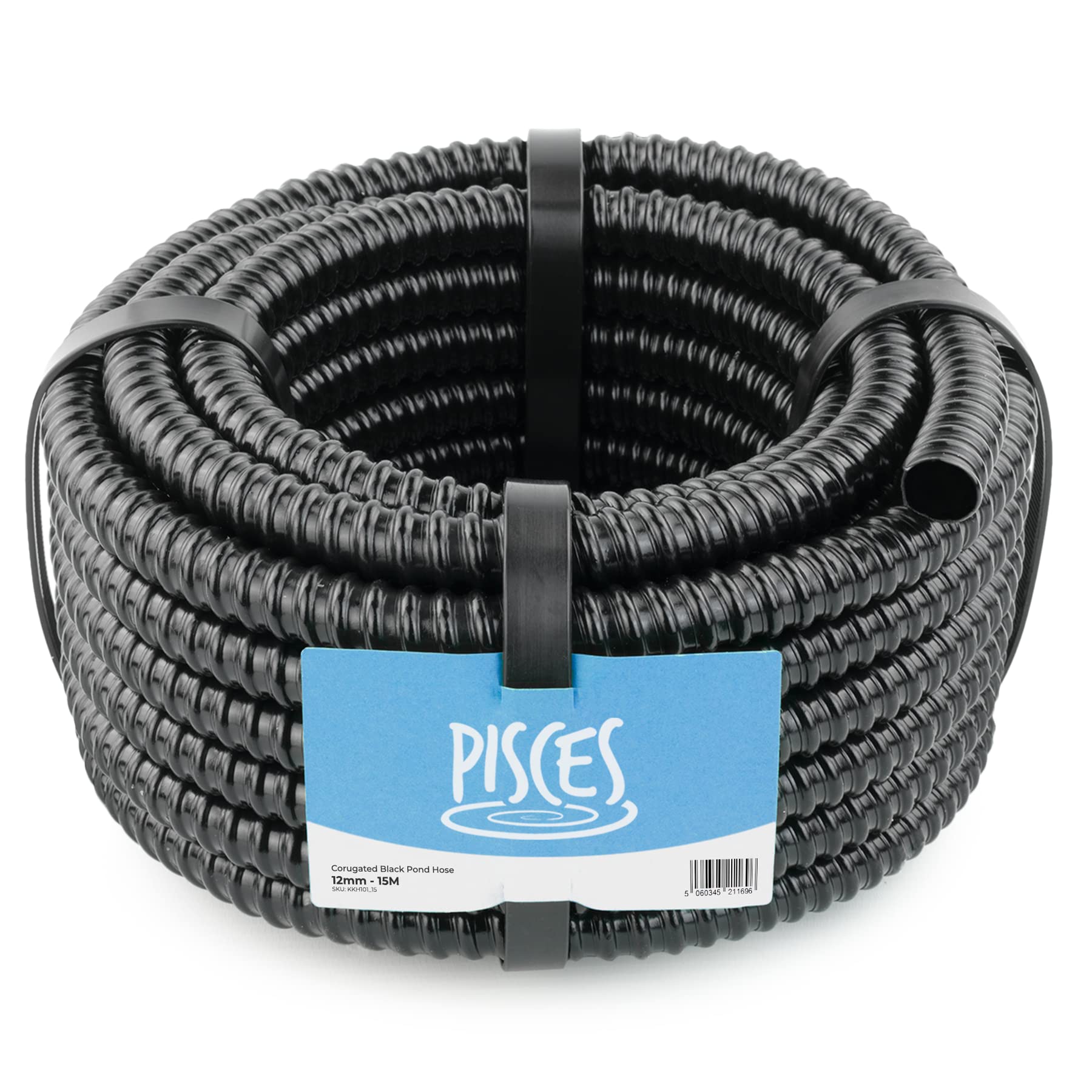 Pisces 25mm (1 inch) Black Pond Corrugated Flexible Hose Pipe - 15m Roll