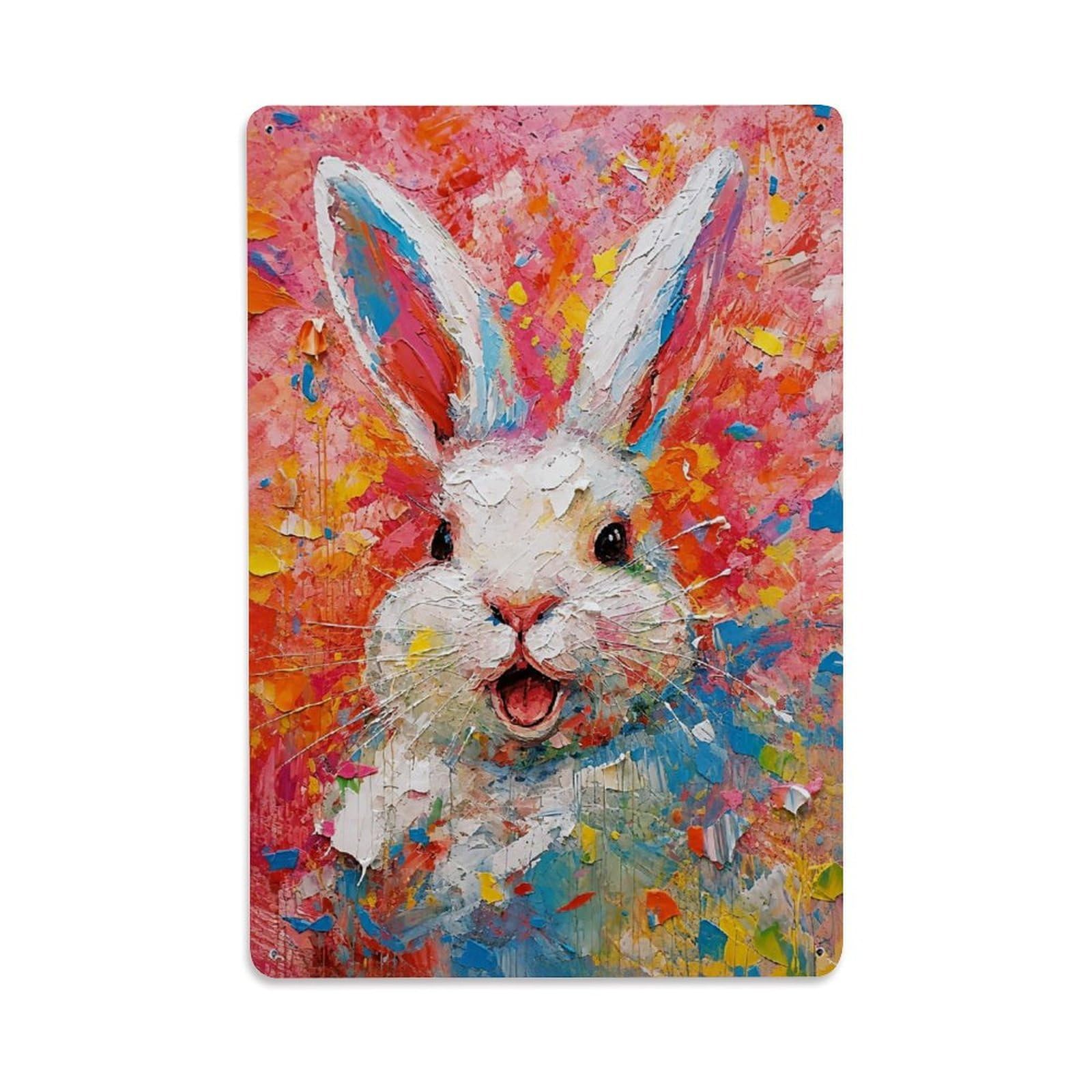 Wildlife Vintage Classic Culture Animal Abstract Main Rabbit Metal Tin Sign Plaque Wall Decor for Cafe, Man Cave, Club Bar, Office, Home Garden Round Metal Poster 8x12Inch