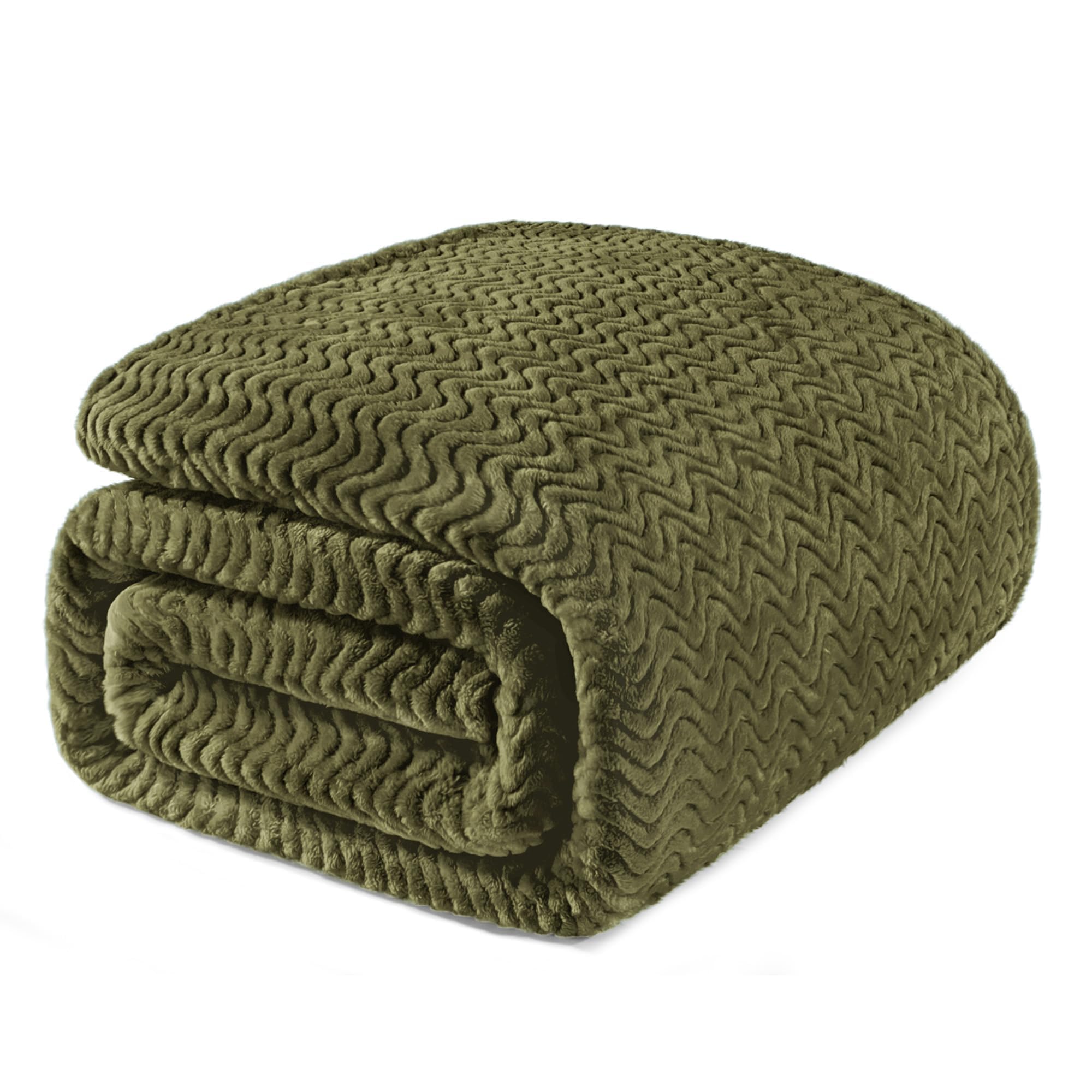 Exclusivo Mezcla Manta Sofá Grande de Jacquard de Ondas, Manta Polar Franela para Cama, Doble Cara Suave, para Todas Estación, Lavable a Máquina, 220 x 240 cm, Verde Oliva OEKO-TEX STANDARD 100