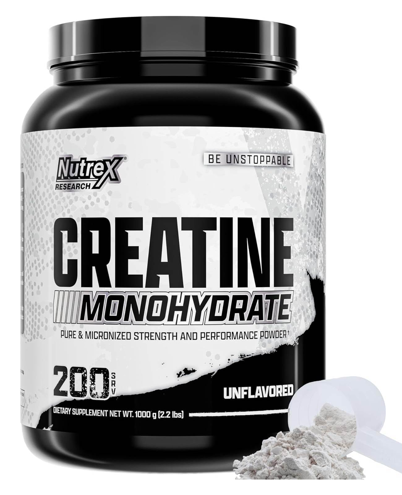 Nutrex ResearchMicronized Creatine Monohydrate Powder - 200 Servings (1KG) Pure, Unflavored Creatine Monohydrate Supplement for Muscle Gain, Strength and Performance, 5G Per Serv (2.2lbs)