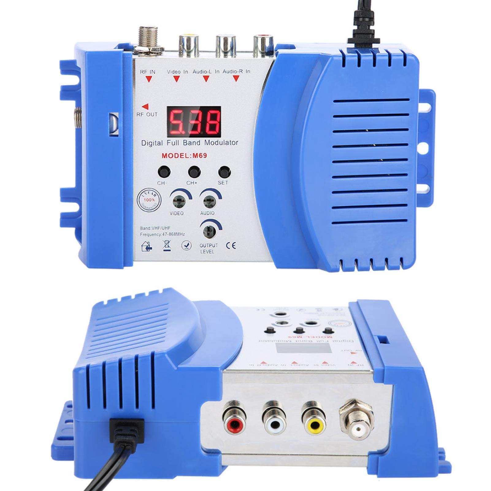 Jectse Modulateur RF Numérique, Amplificateur de Signal VHF UHF, Modulateur RF Numérique Entrées Audio-vidéo AV dans Les Signaux de Sortie RF et TV Convertisseur AV-RF AV-TV pour Caméscopes(EU)