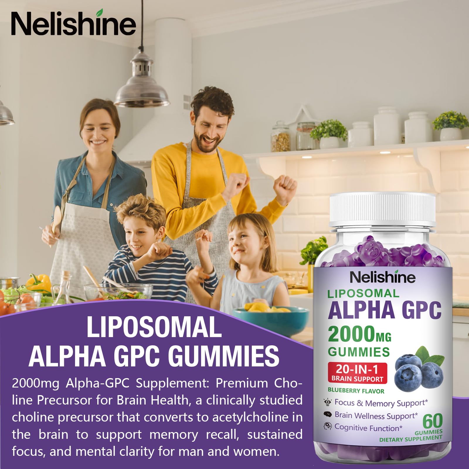 2 Pack Liposomal Alpha GPC 2000mg & Citicoline Gummies Complex Phosphatidylserine,Ginkgo Biloba,L-Tyrosine,Huperzine A & B Vitamins,20-in-1 Blend for Focus, Memory & Cognitive Support — Amazon image 4
