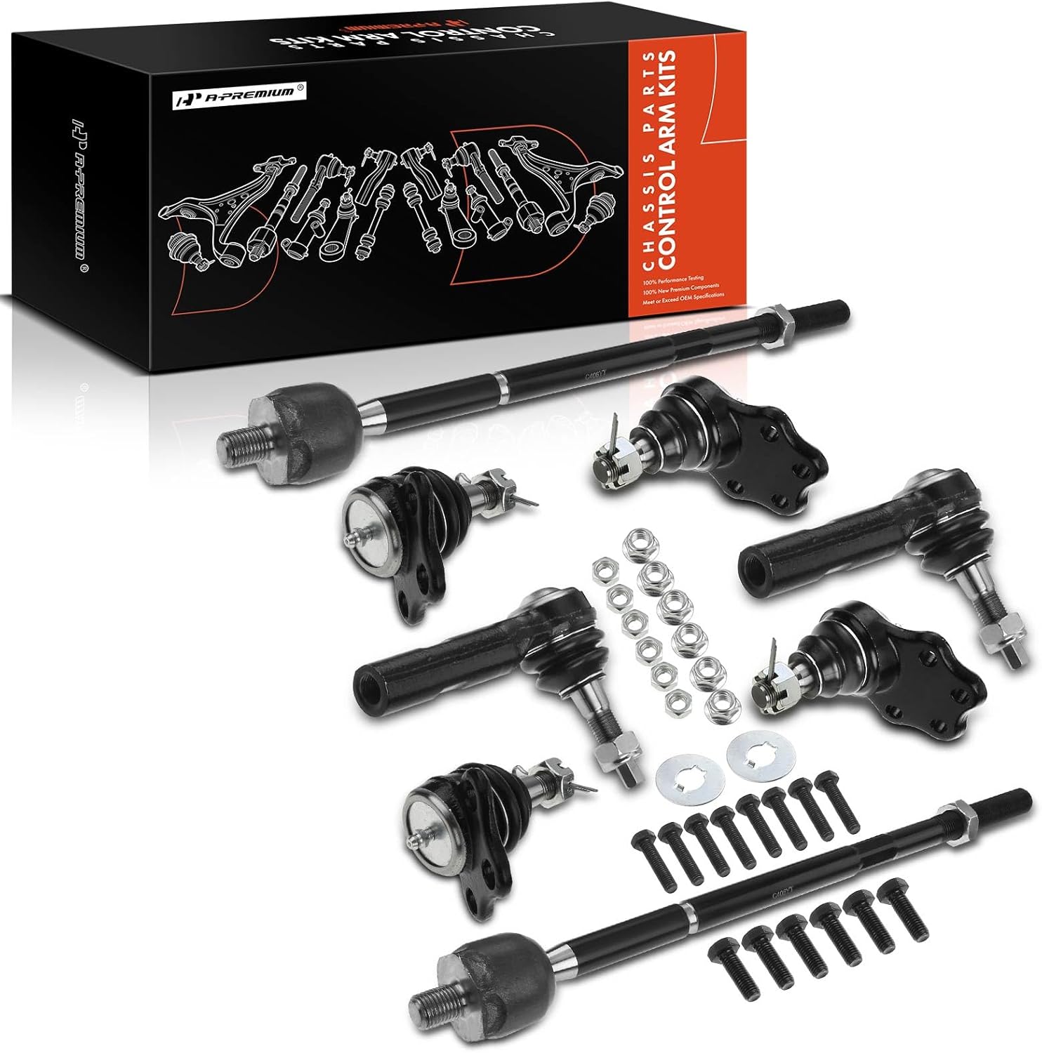 A-Premium Set of 8, Front Upper & Lower Ball Joint, Inner & Outer Tie Rod End, Compatible with Dodge Durango 2000-2003, Dakota 2000-2004, RWD Only