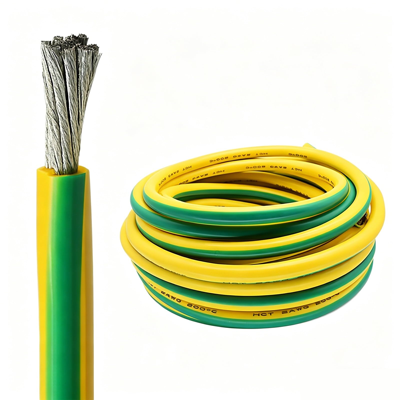 Cable De Tierra De Silicona 12/10/8/6/4/2 AWG Núcleo De Cobre Estañado 0.08mm Hilo Fino -60 A 200℃ Resistente Altas Y Bajas Temperaturas Cable Flexible(10AWG,320FT)
