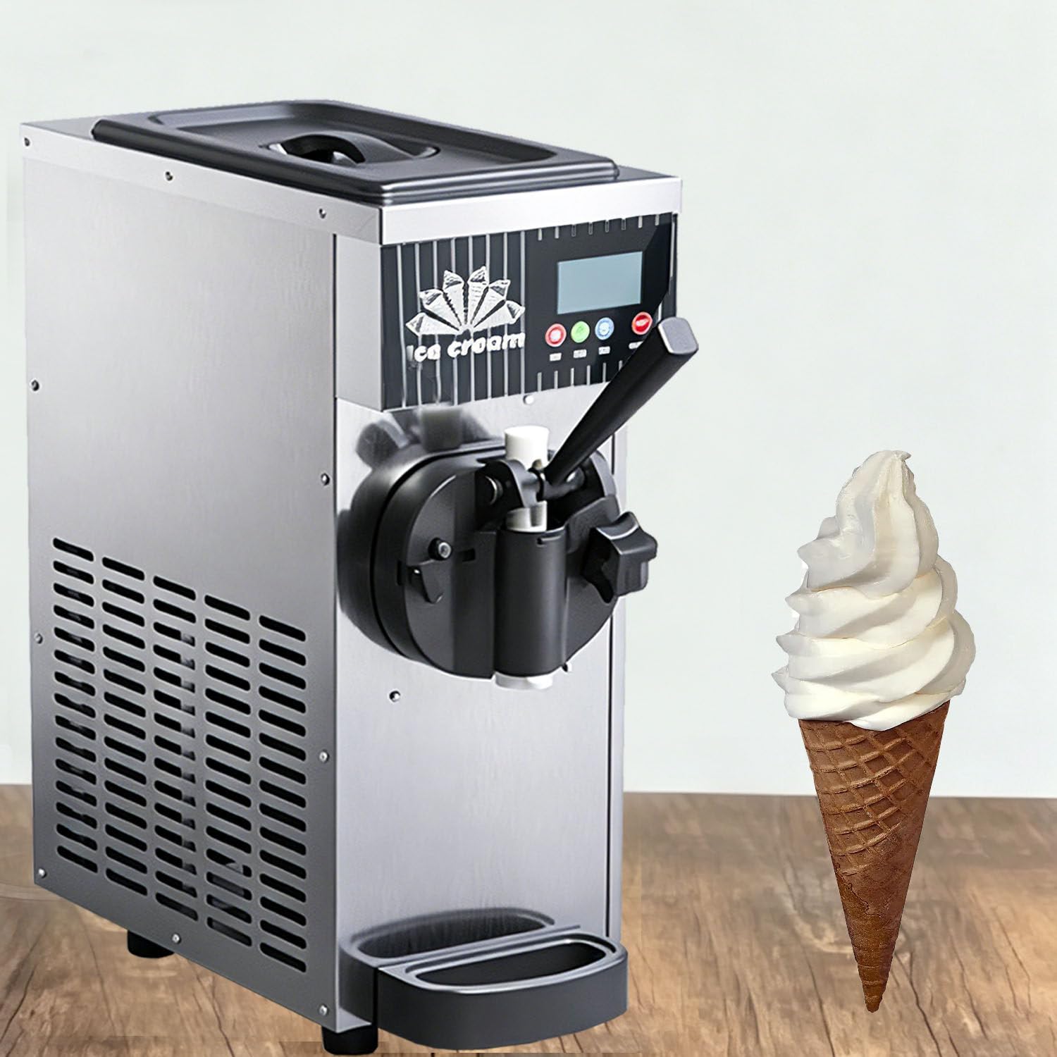 CelyToe Commercial Soft Serve Ice Cream Machine, Countertop Ice Cream Maker, with an LCD display and one-touch using buttons,304 stainless steel