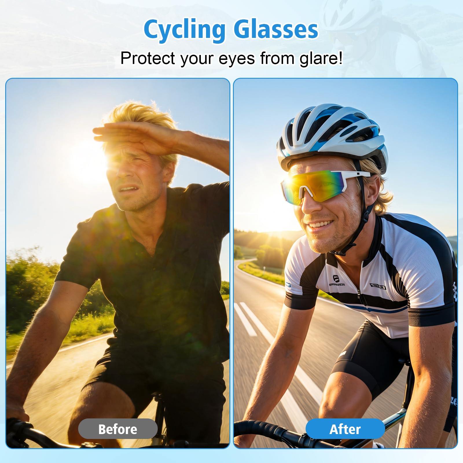 Lot de 3 Lunette de Vitesse, Protection UV400 Lunette Running Femme Homme, Ultra-Léger Lunette Velo, Lunettes de Cyclisme avec Plaquettes Nasales Réglables, pour Vtt, Cycliste, Randonnée, Ski