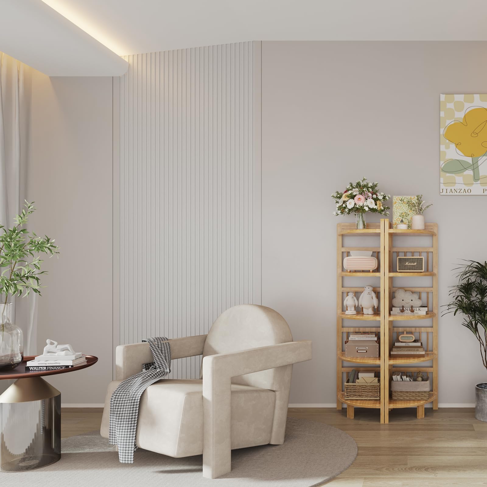 Dripex Estantería para Esquina, de Bambú, Revestimiento de Barniz, Estable y Durable, Mueble Esquinero para Cualquier Habitaciones, 30 x 30 x 110 cm