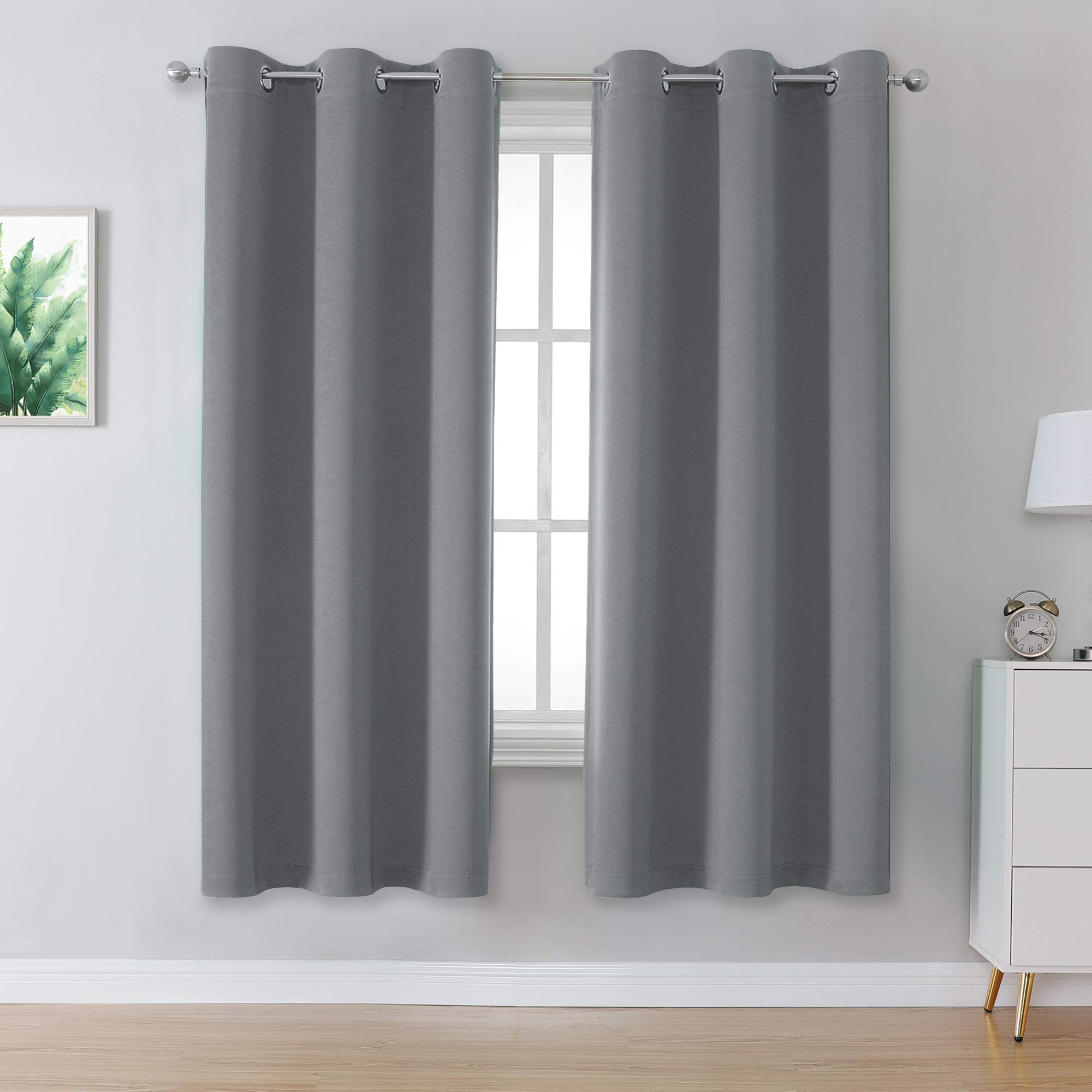 DUALIFE Solid Blackout Curtains for Bedroom 72 Inches Long Room Darkening Grey Grommet Curtain Draperies for Living Room Window Treatment Thermal Insulated 42x72 Inch Length 2 Panels
