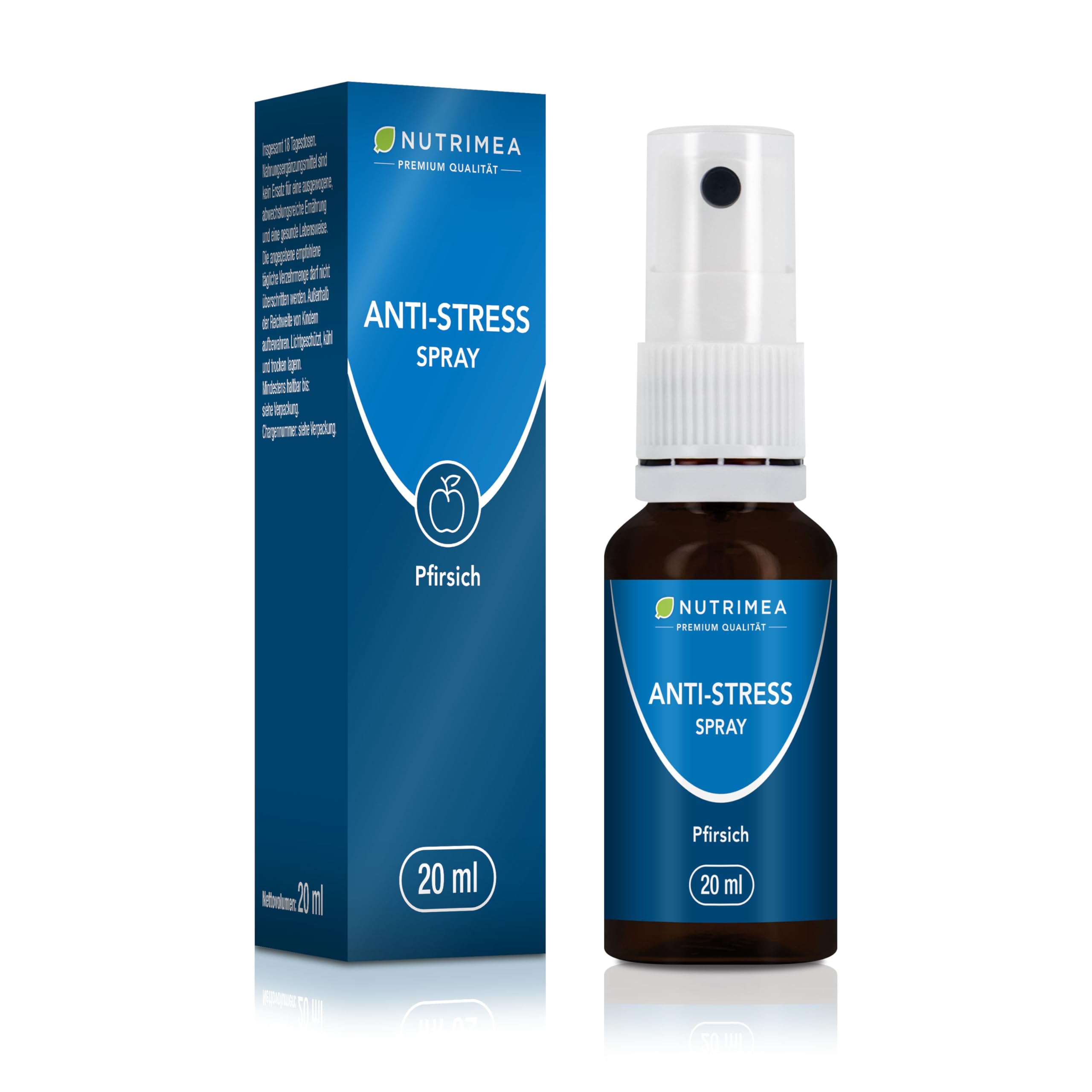 Anti-Stress Spray mit Sofort-Effekt - Gegen Innere Unruhe und Anspannung - Mit Mohnblume + Melisse für die Nerven, 20 ml - Pfirsichgeschmack