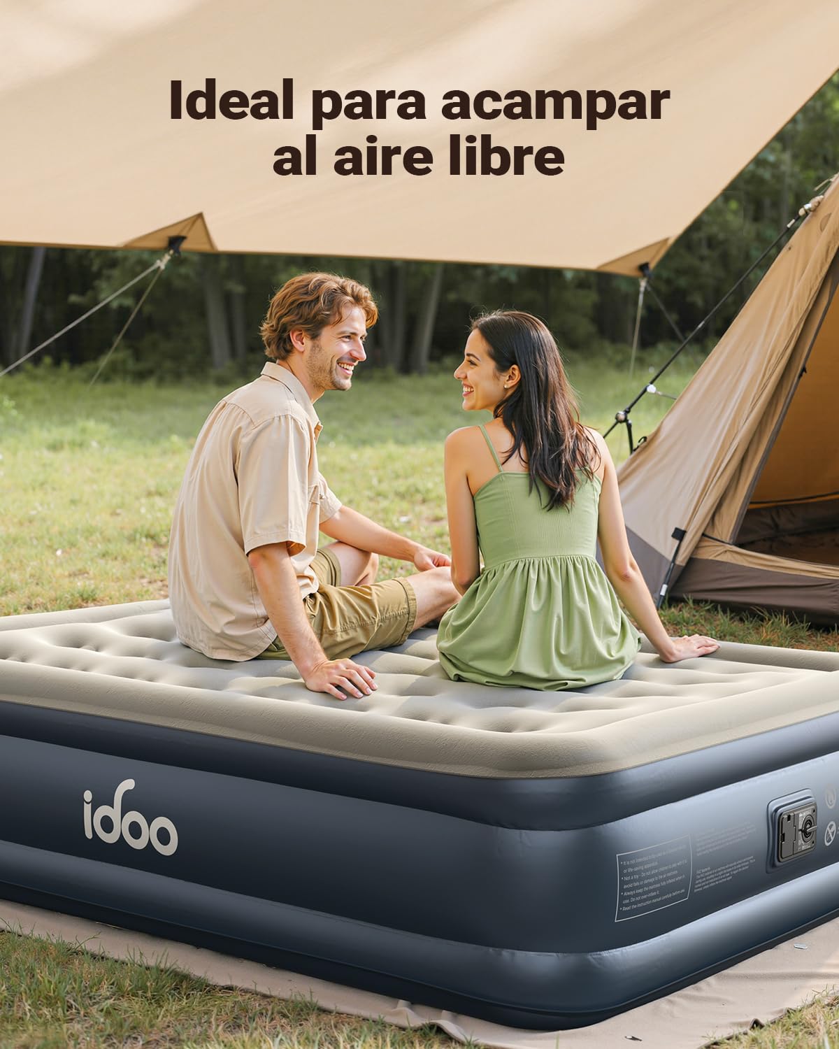 iDOO Colchón Hinchable 152x203x46cm Bomba Integrada Máximo 295kg Cama Matrimonial
