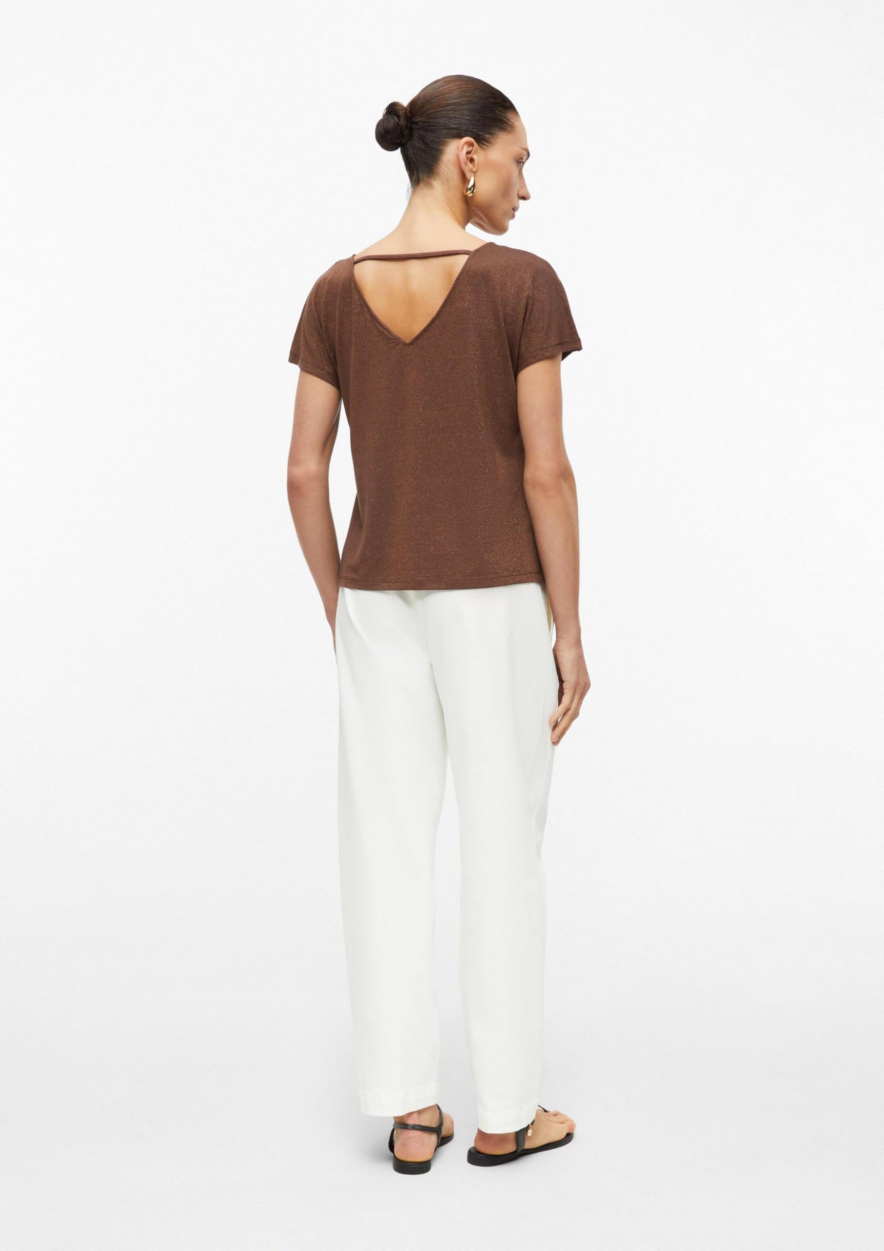 s.Oliver Damen T-Shirt – Jersey, V-Ausschnitt, Regular Fit, schimmernd, Rückenausschnitt