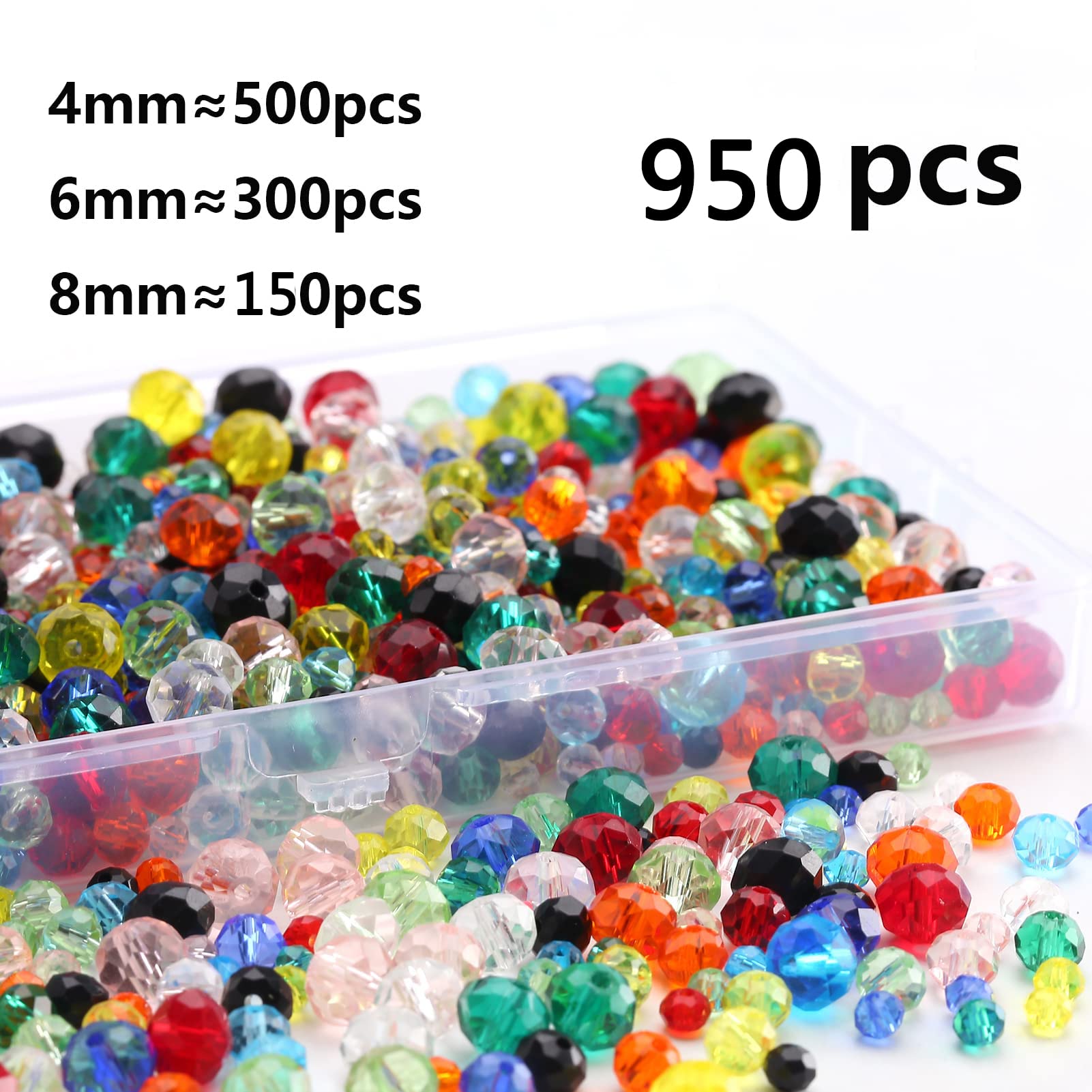 DAHI 950pcs Crystal Beads for Jewelry Making Glass Beads Faceted Crystal Glass Beads for DIY Craft Bracelets, Necklace Jewelry Making (Color 4/6/8mm)