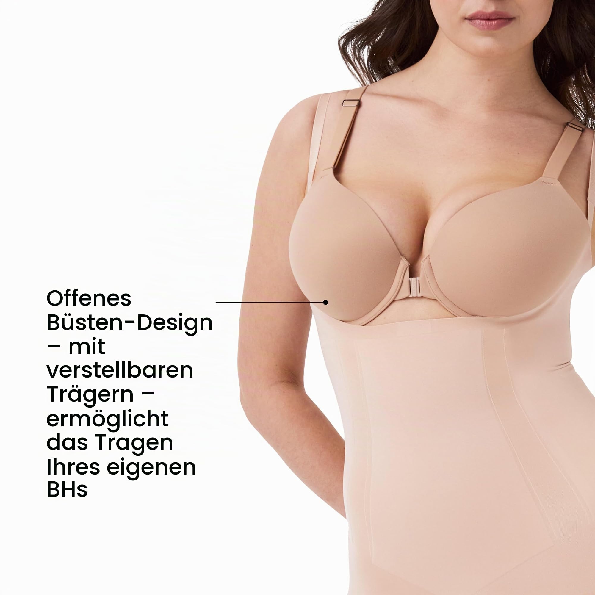 Spanx Damen Spanxsculpt Oncore Open-bust Mid-thigh Bodysuit - Powerful Compression Body Shaper - Comfortable Shapewear- Adjustable Straps Formender Body (1er Pack)