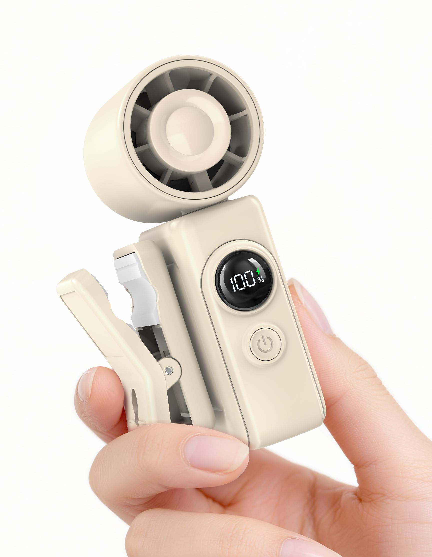 anysun Turbo-handventilator, 13500 RPM Mini Ventilator 118g Leichter mit 360° Clip, Umhängeband und 180° Klappbar, Smart Display Handventilator Akku Aufladbar für Reise Schminken Frauen Konzerte