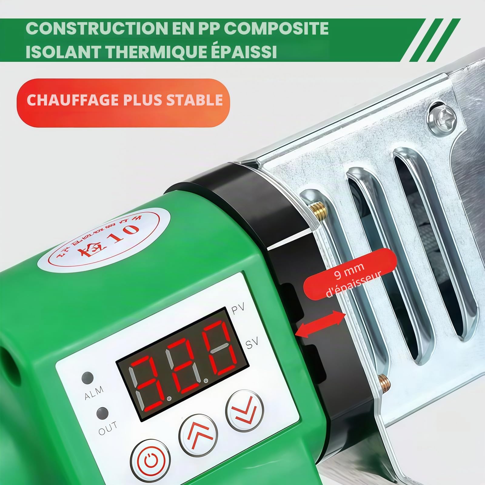 Machine à souder professionnelle pour manchons avec affichage numérique (100-320 ℃), soudeuse de tuyaux en plastique (20-63 mm) pour soudage bout à bout (avec ciseaux) (modèle 63 – tête de modèle
