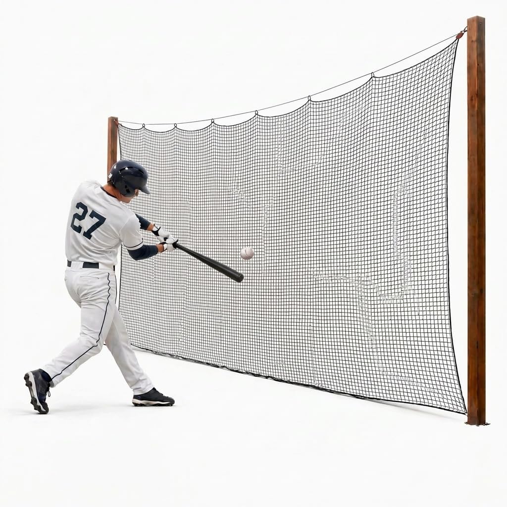 Sports Net for Baseball Basketball Soccer Lacrosse Hockey, etc. | 10 to 60 ft with 394" rope or steel hanging kit,0.31" thick border 1.8" square mesh.