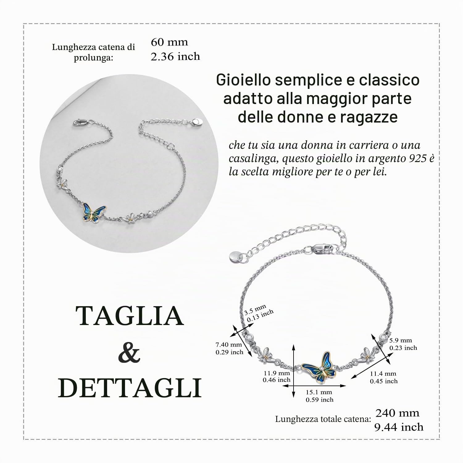 VONALA Braccialetto in argento Sterling 925 con gatto, cuore, delfino, trifoglio, stella, conchiglia, gatto, ametista, cuore, delfino, quadrifoglio, stella, conchiglia, gioielli regalo per donne