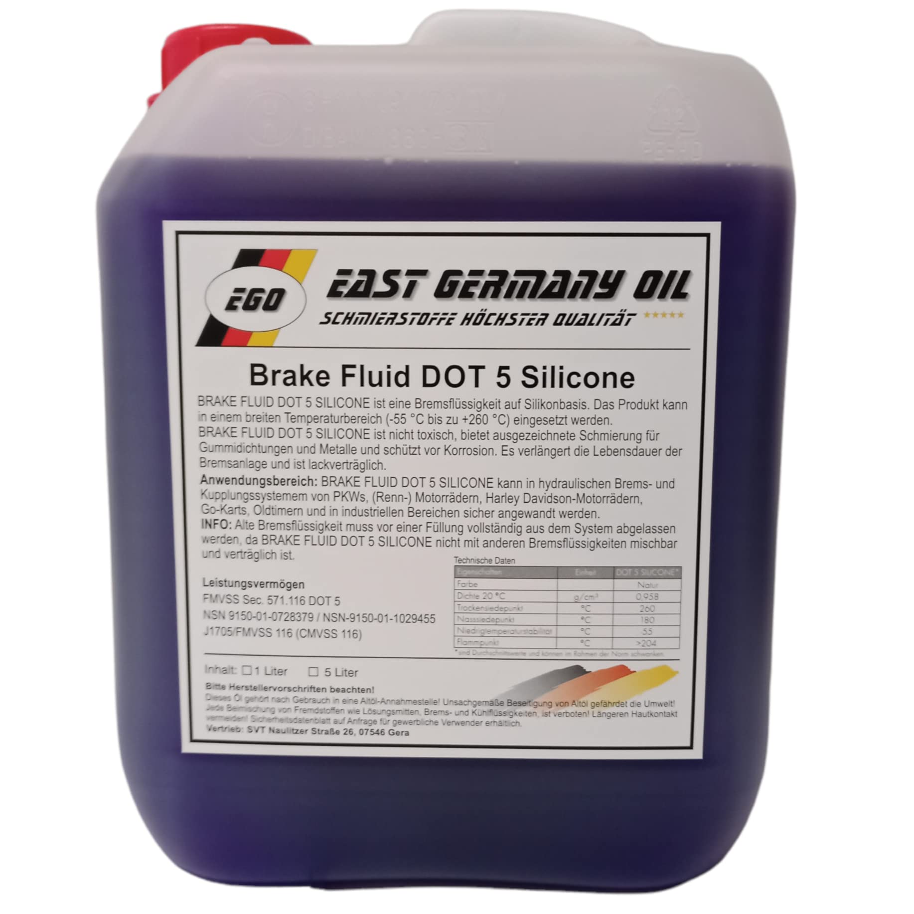 DOT 5 Silikonbremsflüssigkeit Dot 5 Silicone Break Fluid Dot 5 -Kanister 5Liter Inhalt