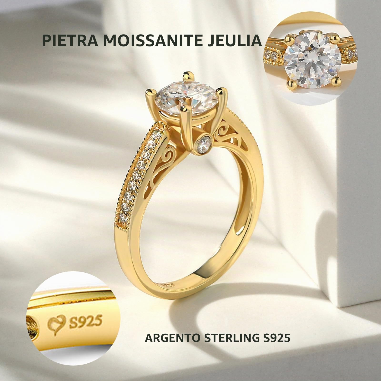 Jeulia Anello Classico in Argento Sterling Con Moissanite, Promessa, Anniversario, Taglio Rotondo, Per Compleanni, Natale, San Valentino