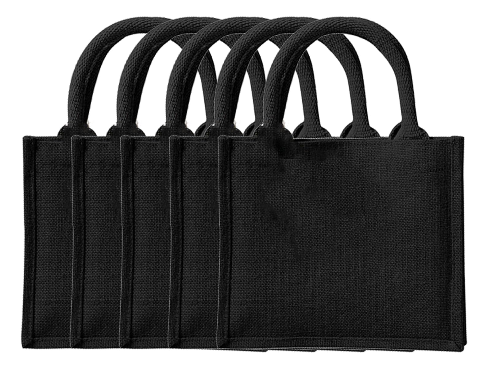 NGWorld Pack of 5 Jute Mini Gift Bags - 5 x Black/Black - One Size