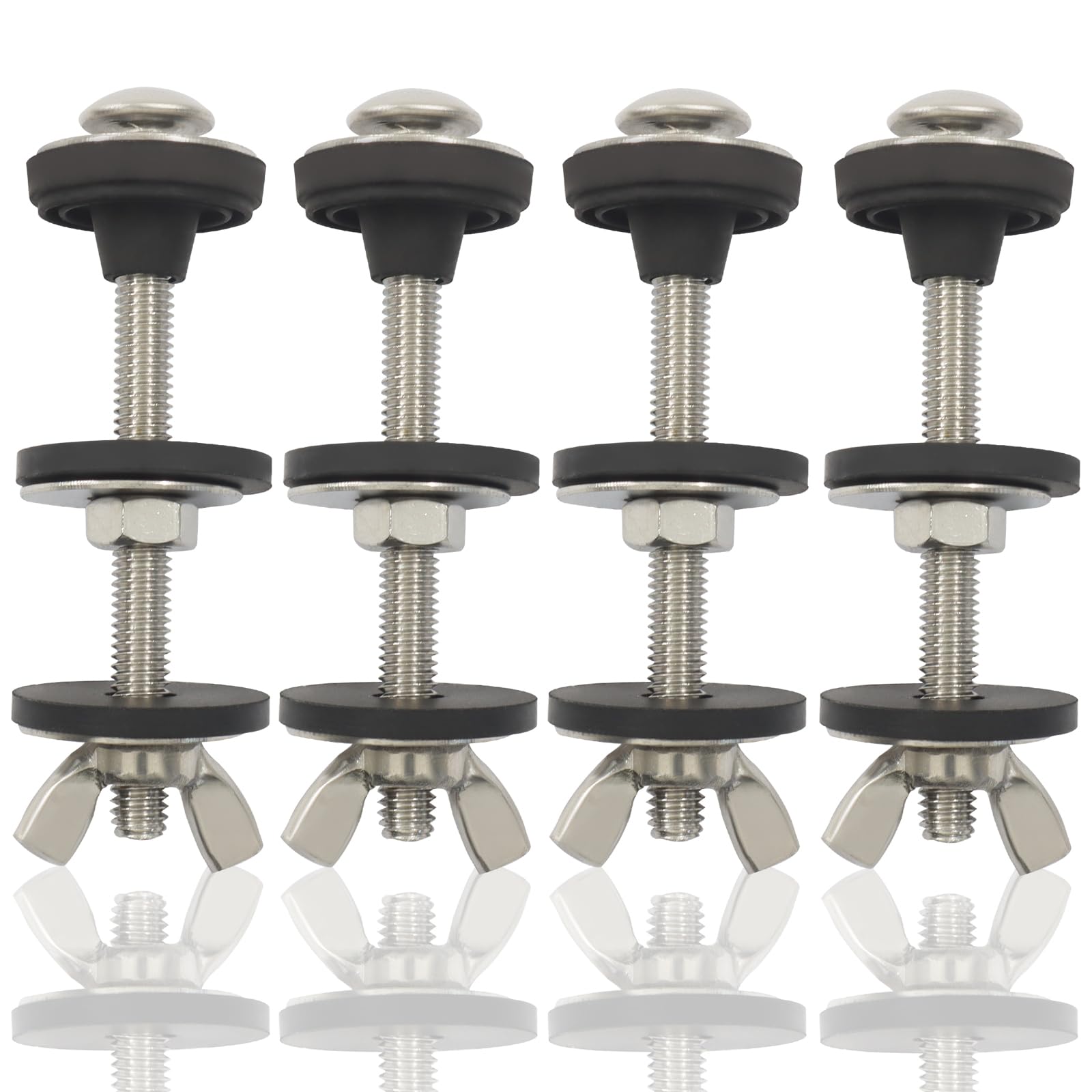 Juego de 4 tornillos universales M6 para tanque de inodoro a cuenco, tornillos de repuesto de acero inoxidable resistente con arandelas de goma y tuerca extra larga