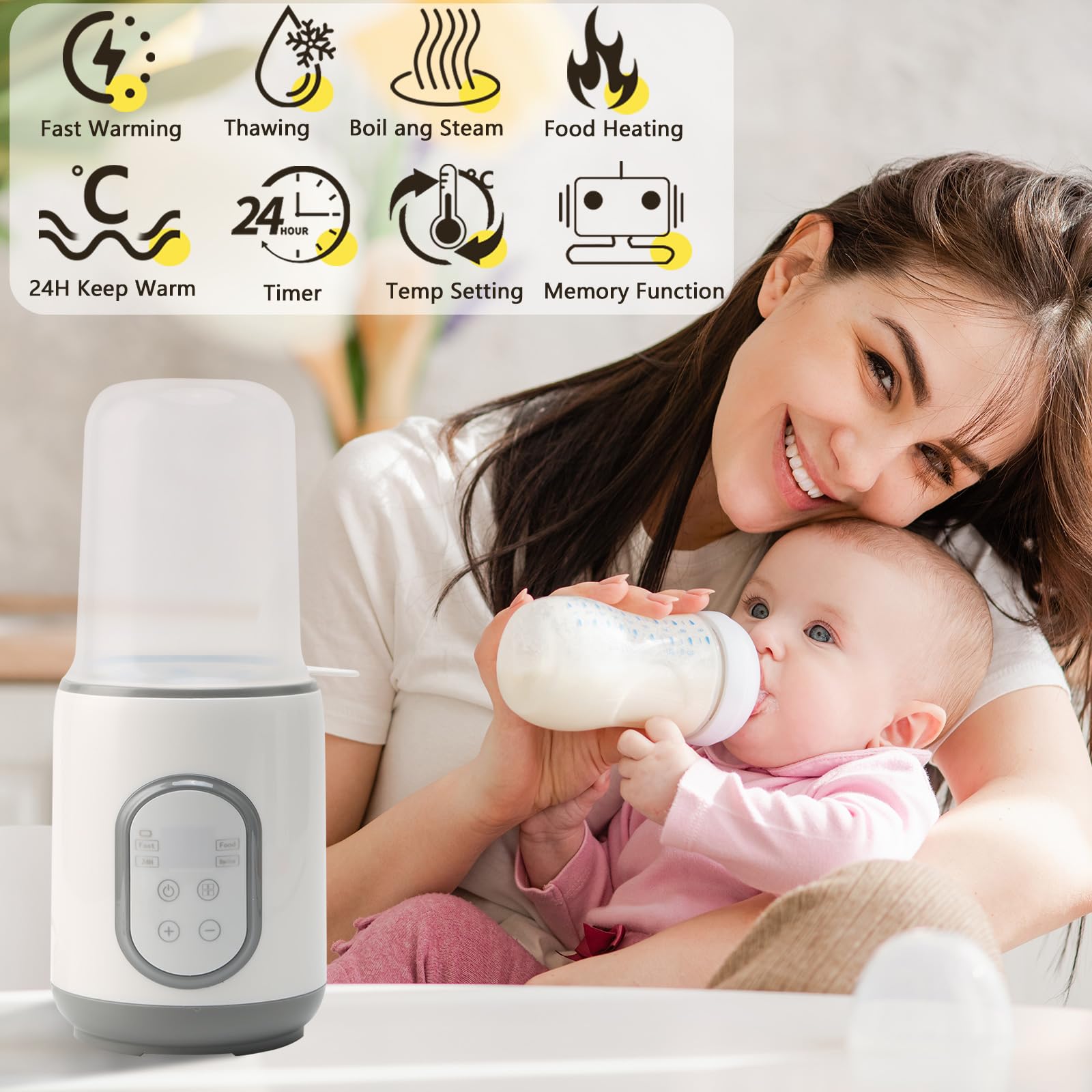 Scaldabiberon 8 in 1 veloce per bambini, scalda biberon portatile con timer e spegnimento automatico, riscaldamento rapido e scongelamento materno