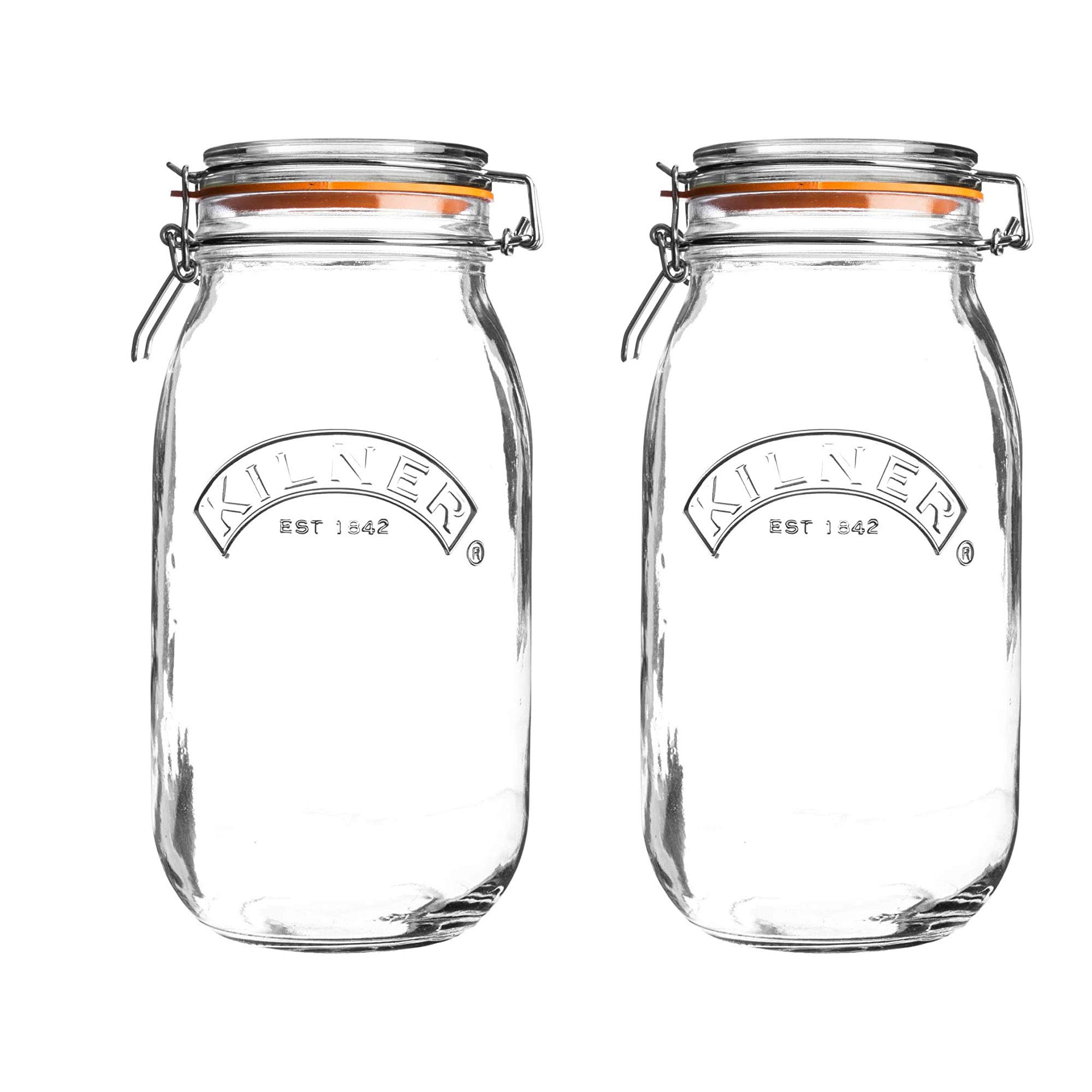 Kilner Clip Top Round Glass Jar 3 Liter Clear/Transparent (Pack of 2)