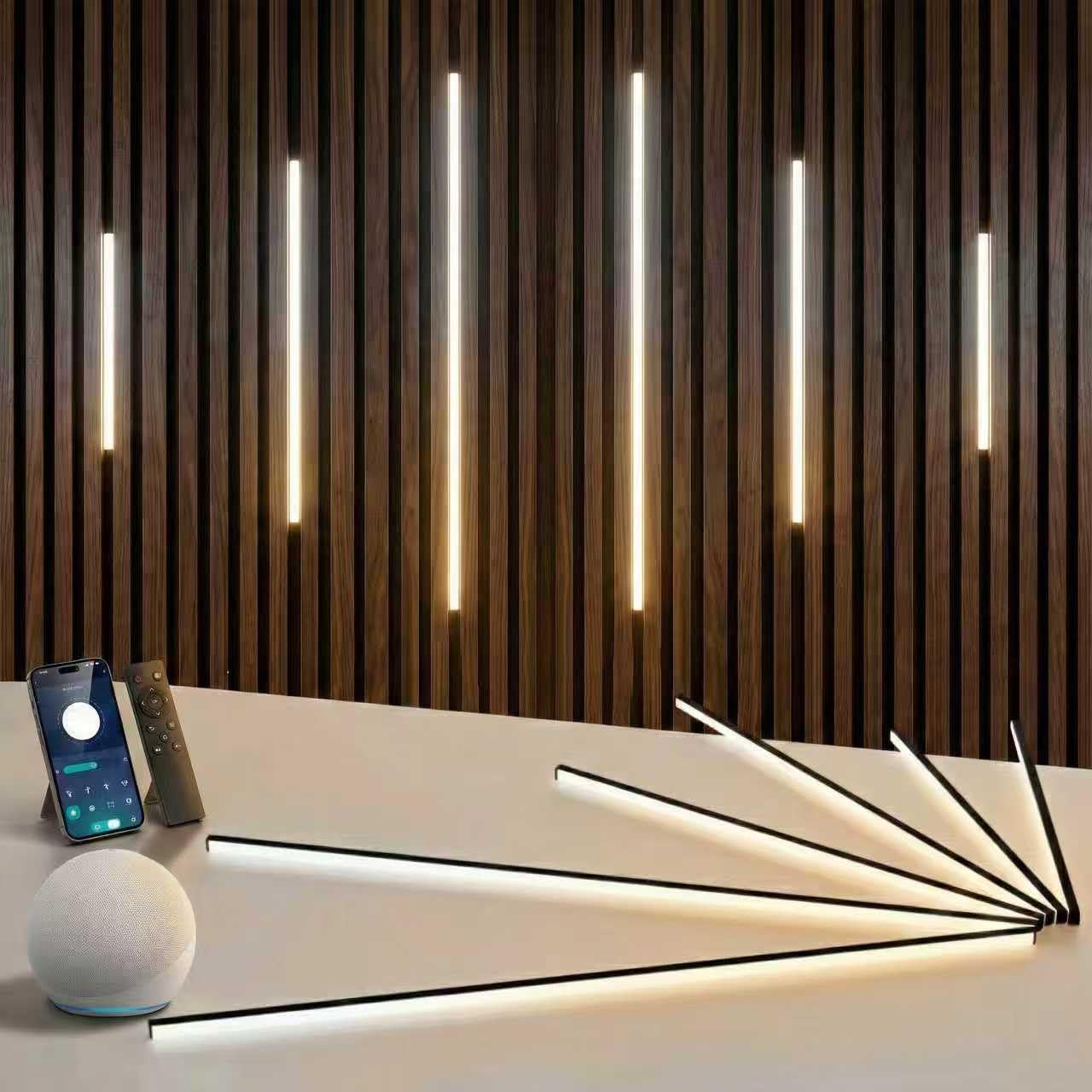 RYE CCT COB Recessed LED Light Bar Kit,2700K~6500K,CR90+,Support Remote,APP & Alexa Voice Control,for Wood Slat Wall Panel,Home Decor,Cabinet DIY Lighting,Black Channel,(39+59+99CM)*2