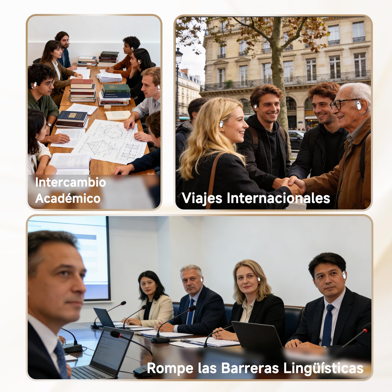Auriculares traductores con IA en Tiempo Real: Dispositivo de traducción 3 en 1 con 144 Idiomas, traductor español-inglés, Auriculares traductores de oído Abierto para Viajes y Aprendizaje
