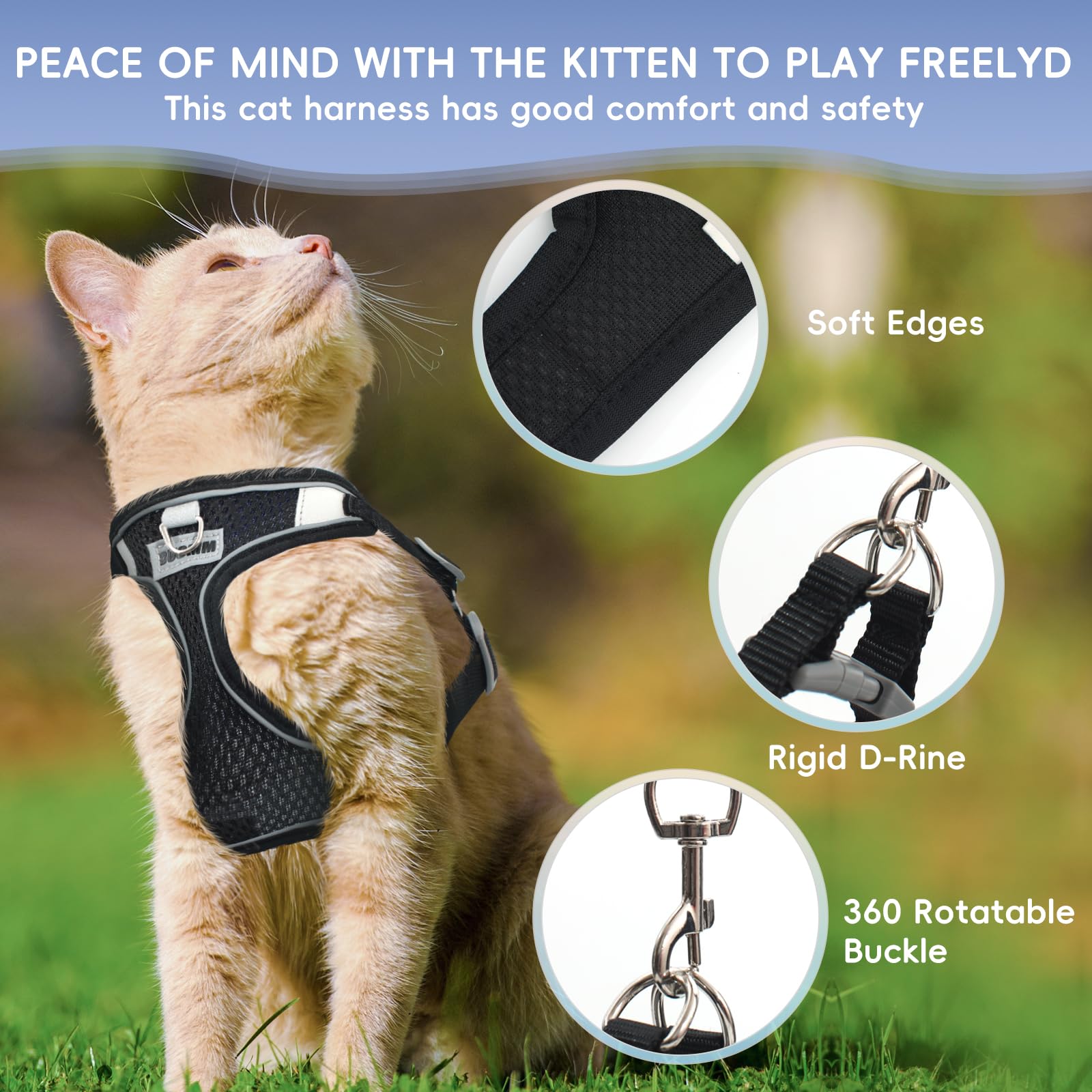 Pettorina Antifuga Per Gatti - Imbracatura A Forma Di H Con Guinzaglio, 2 Pezzi (nero E Rosso)