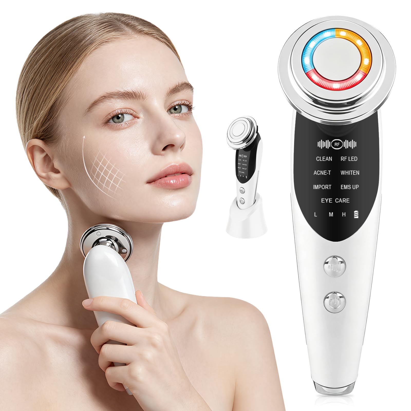 Masajeador Facial Electrico, 7 en 1 Radiofrecuencia Facial con EMS Masaje