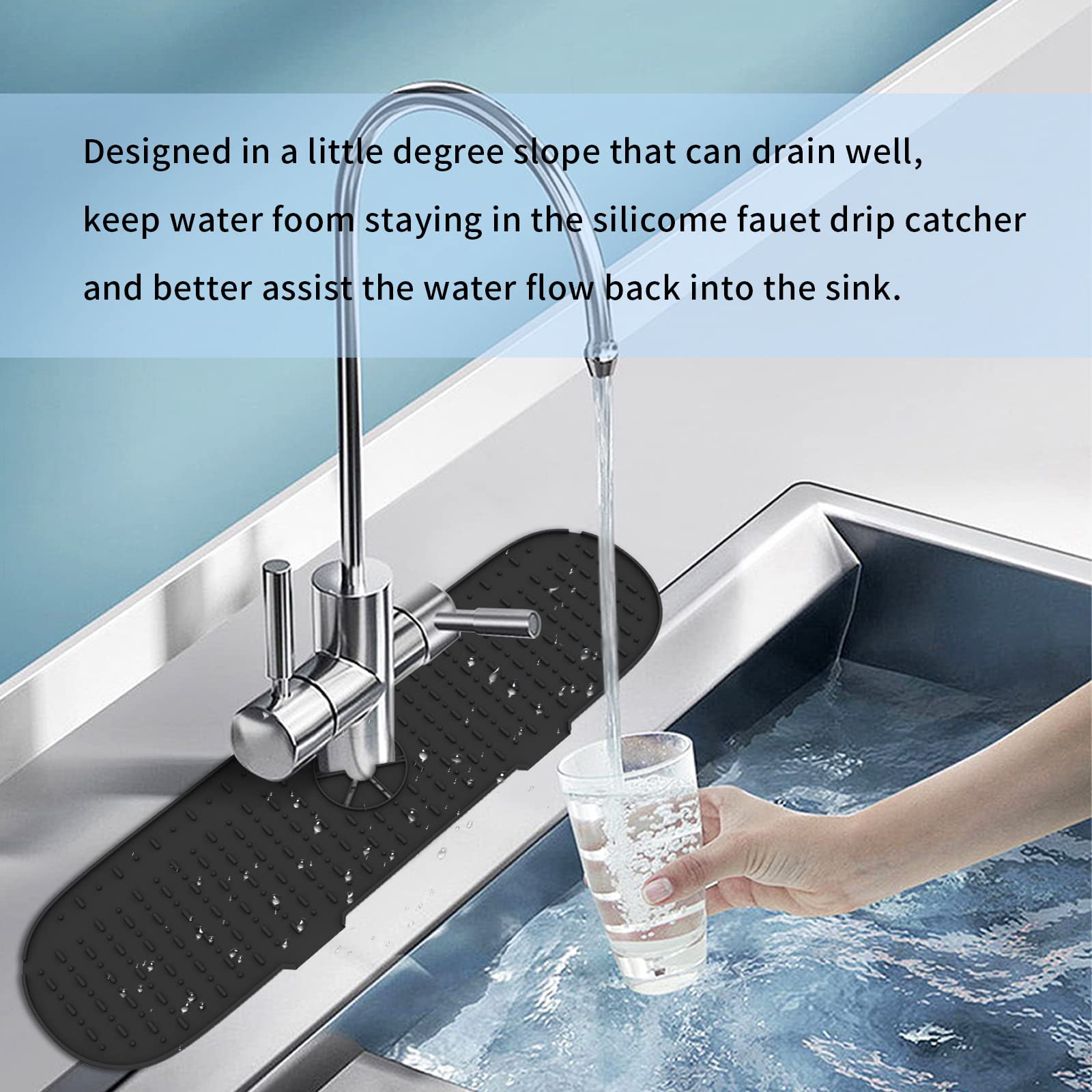 Paraspruzzi Per Rubinetto In Silicone - Antiscivolo, Drenaggio Migliorato, Per Cucina E Bagno, Grigio