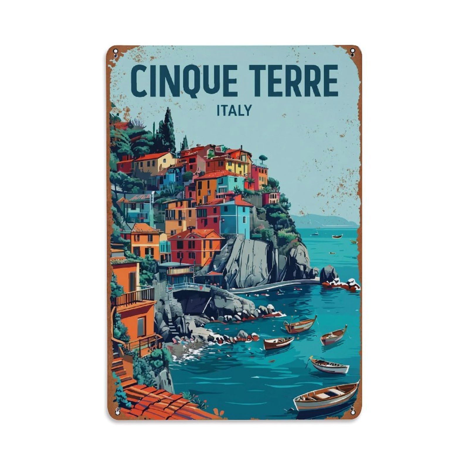 Metal Tin Sign Vintage Travel Cinque Terre Italy