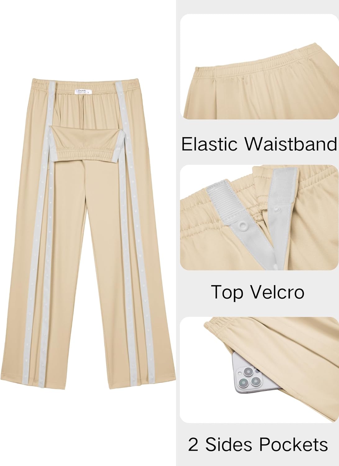 Deyeek Tear Away Pants for Women Side Slit Snap Sweatpants Loose Fit Post Surgery Casual Adaptive Clothing with Pockets - Image 4
