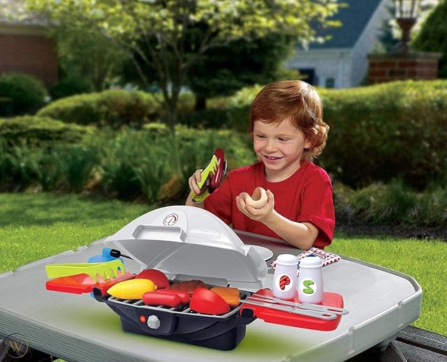 King Sport BBQ Pretend Play Set with Cooking Utensils Play Food, Grill Set Ham, Sausages, Chicken and Vegetables, Portable & Light Weight, Best Gifts for Boys, Girls, Kids and Toddlers