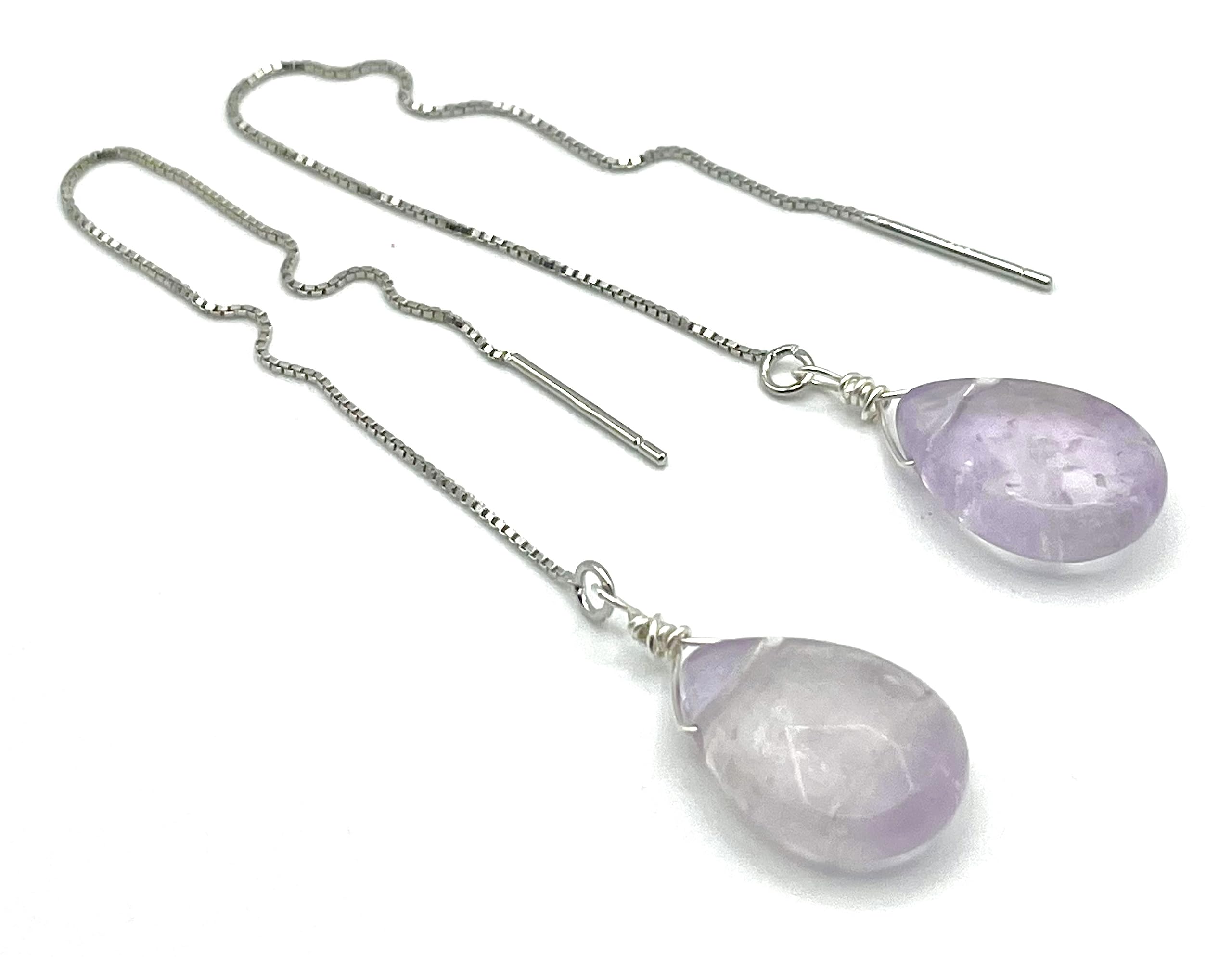 Pendientes Largos de Amatista Natural y Plata 925, Joyas Artesanales de Piedras Naturales, Piedra de Enero, Estilo Contemporaneo, Regalo para Mujer