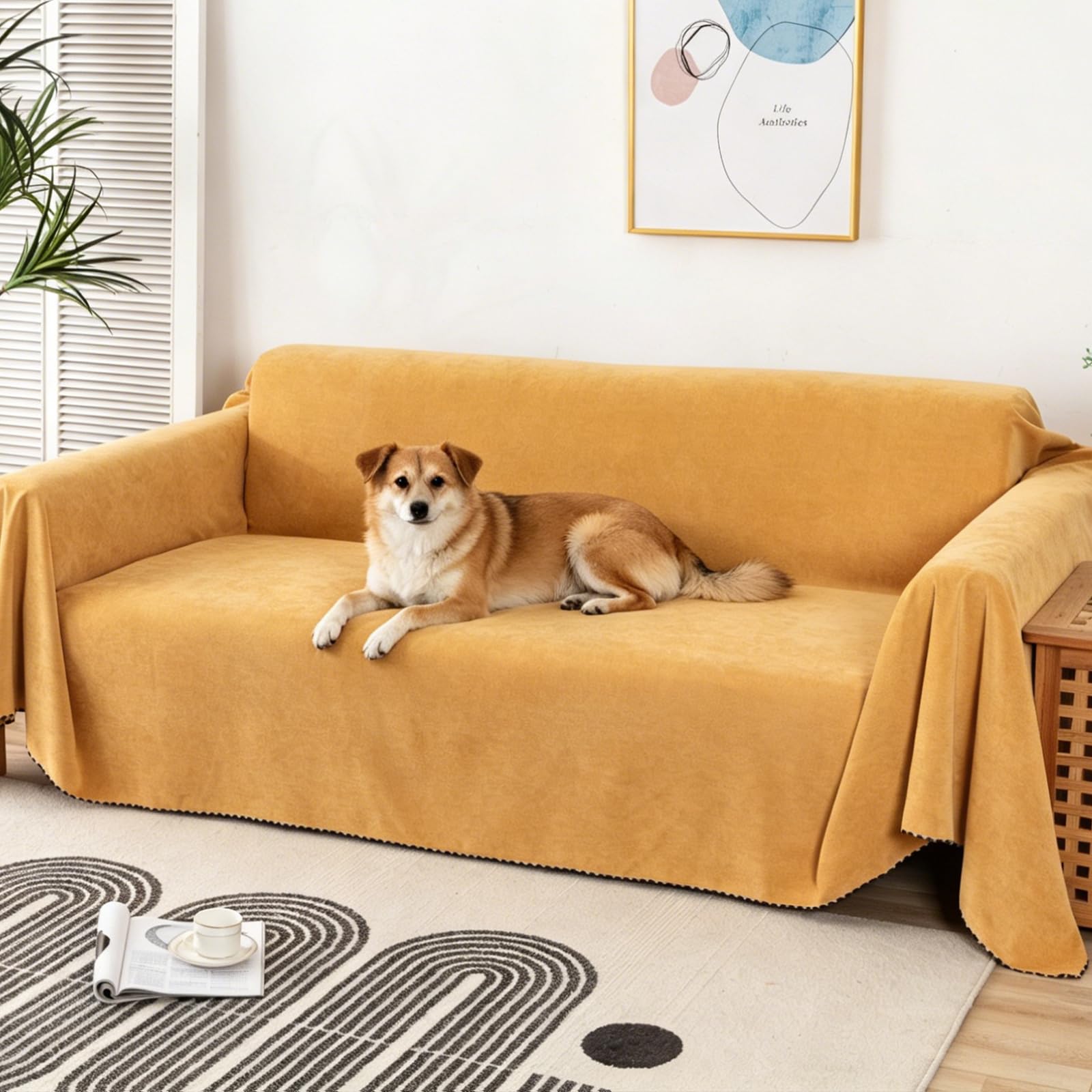 Wasserdicht Sofabezug Home Dekoration Solid Farbe Dünne Decke Vier Jahreszeiten Universal Sofaüberwürfe Multifunktionaler Sofa Schutzhülle Wohnzimmer Haustier 180 * 380cm-Gelb