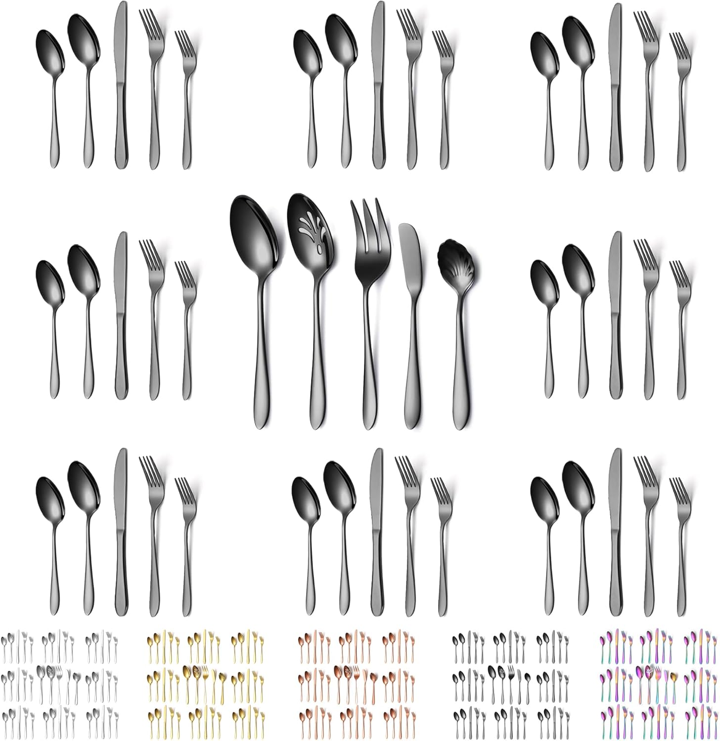 Evanda Black Cutlery Set 45 Piece Service for 8, Titanium Black Plating