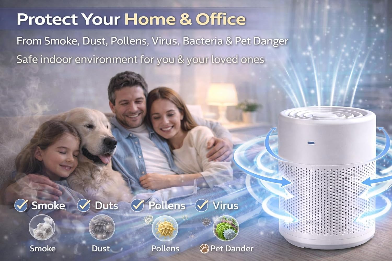 UNMAT Portable HEPA Air Purifier for Home, Office, Bedroom & Car | 360° Air Intake Air Cleaner with H13 HEPA Filter | Low Noise, Energy Efficient Desktop Air Purifier for Dust, Smoke & Allergens 3