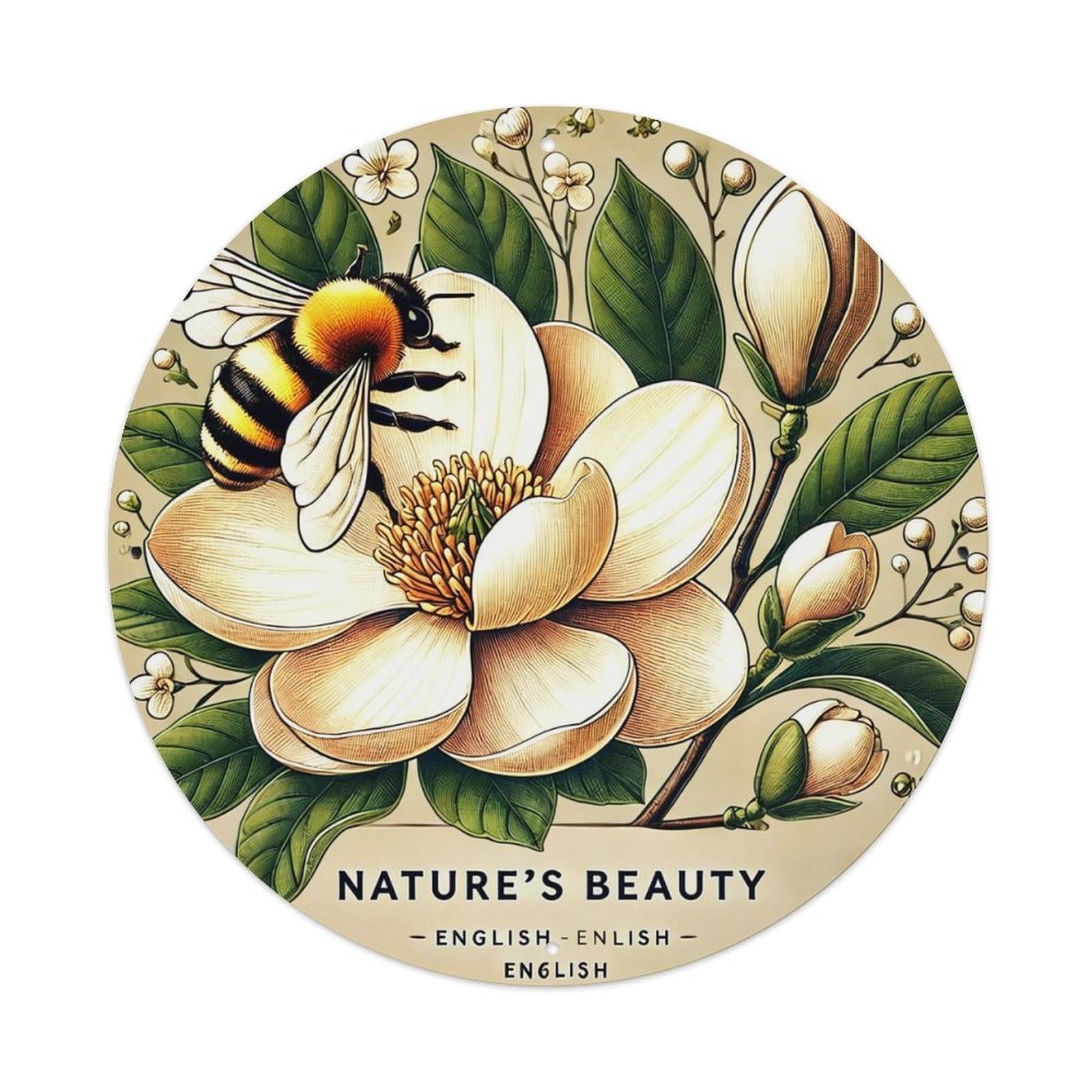 Jdyansheng Vintage Bee On White Flower Illustration Tin Sign Metal Poster Metal Signs For Home Man Cave Bar Cafe Kitchen Laundry Room Wall Decorations 8X8 Inches