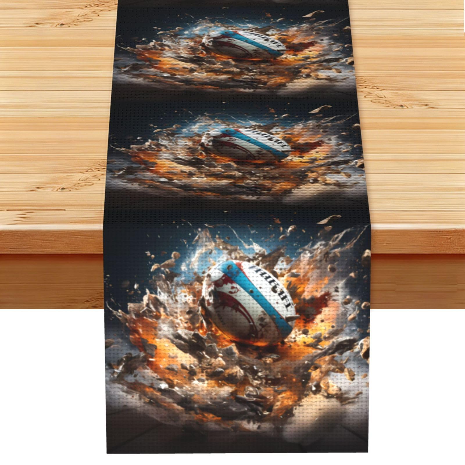 Rugby on Fire Table Runner 13x72 Inch Dining Decor