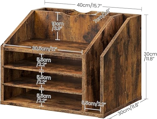 Miniatura 6 de Organizador de escritorio de madera con particiones ajustables, soporte de archivos de escritorio de varias capas para oficina en casa, organizador